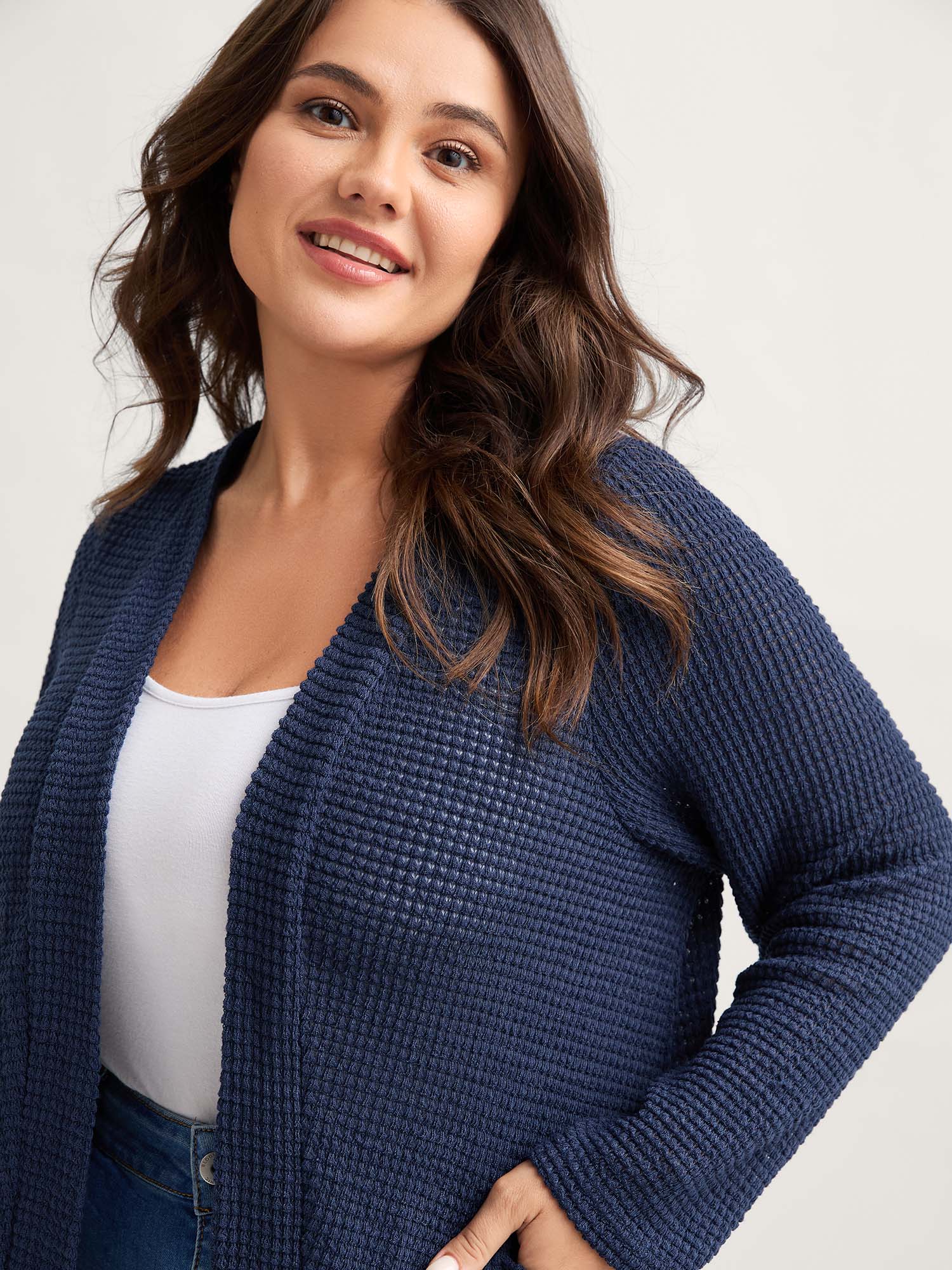 Waffle Textured Arc Hem Kimono