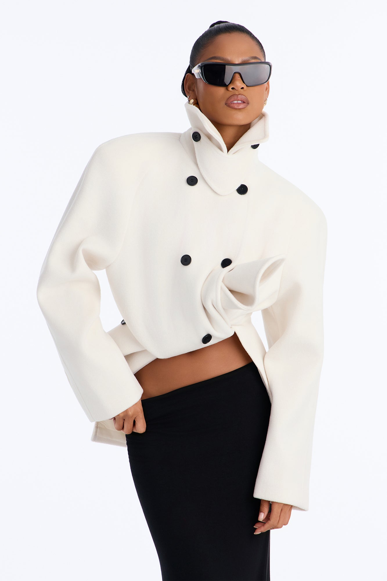 It Girl Funnel Neck Wool Blend Coat - Ivory