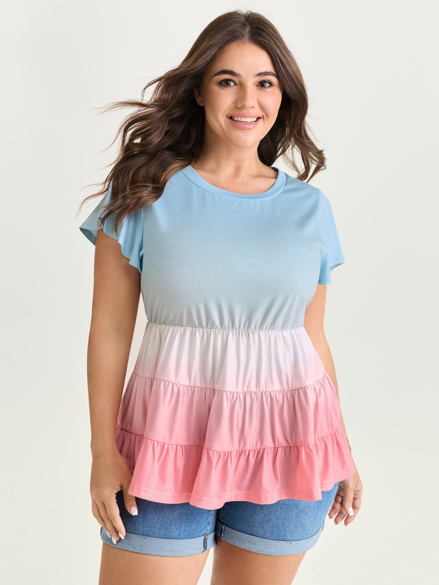 Supersoft Color Gradient Ruffled Sleeve Knit Top