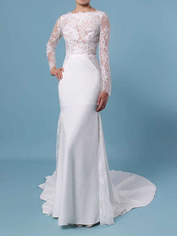 Elegant Bateau Mermaid Long Sleeves Lace Chapel Train Wedding Dresses
