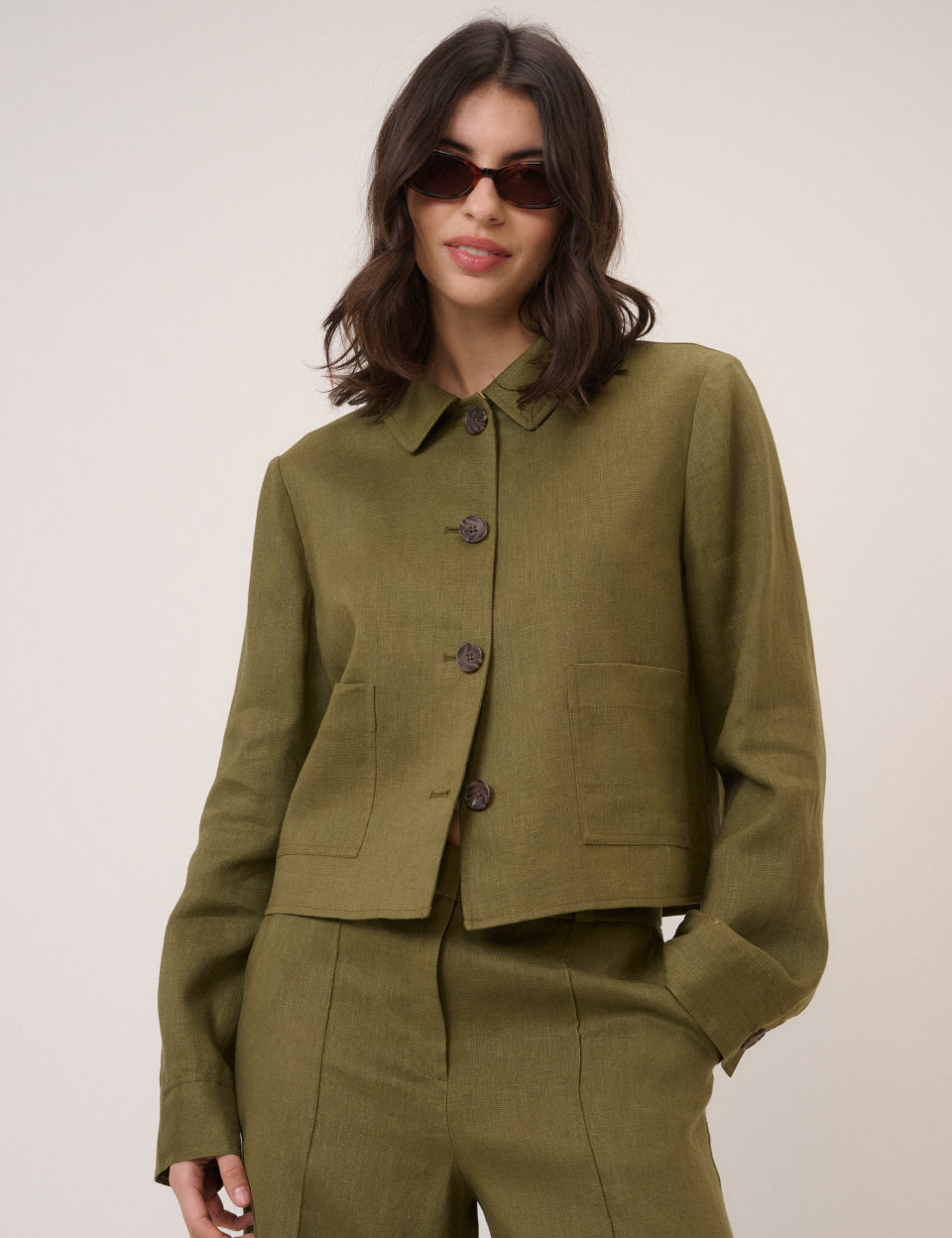 Khaki Linen-Rich Boxy Jacket