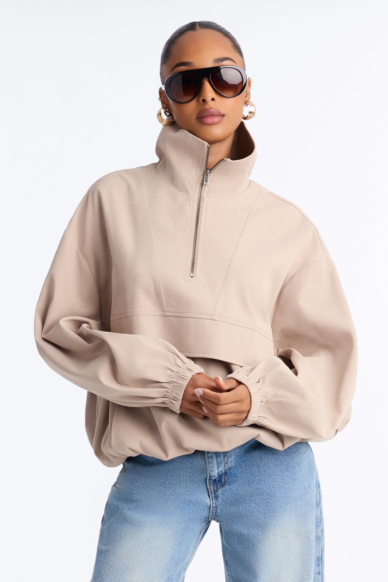 Everyday Funnel Neck Windbreaker Jacket - Khaki