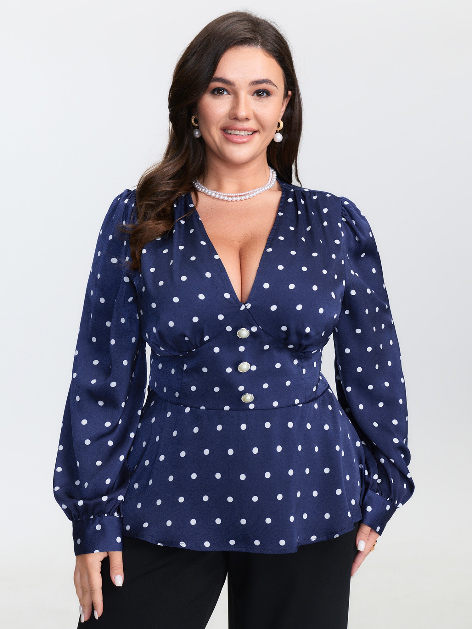 Retro Polka Dots Cinched-Waist Blouse