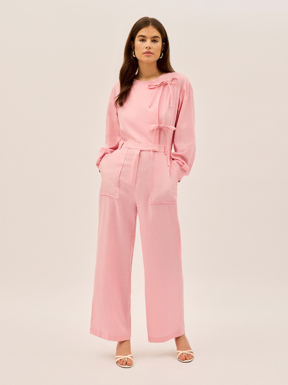 Esther Pink Cotton Linen Jumpsuit