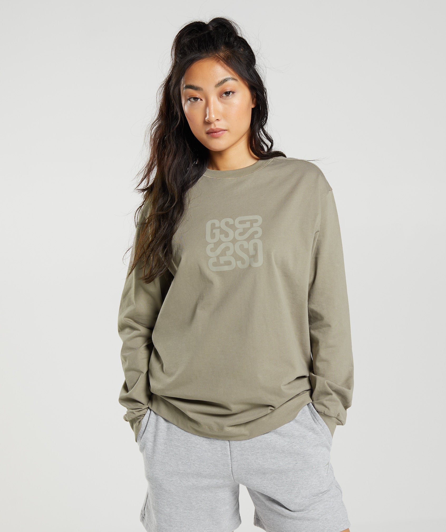 Gymshark Cotton Oversized Long Sleeve Top - Earthy Brown
