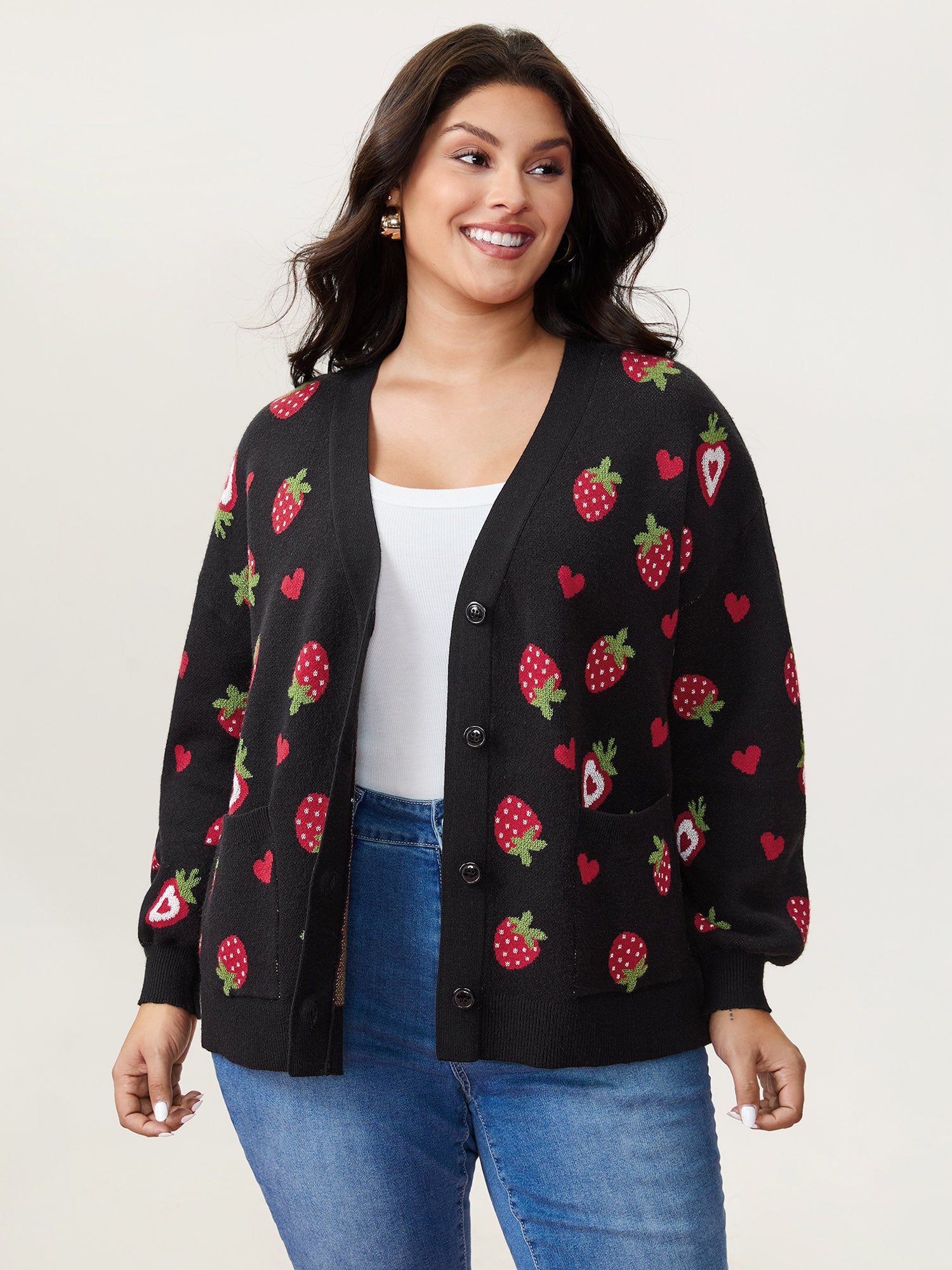 Strawberry Jacquard Pattern Knit Cardigan
