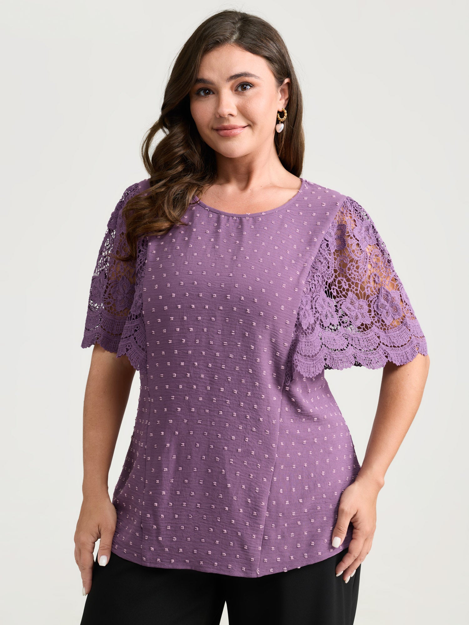 Supersoft Sheer Lace Sleeve Cinched Blouse