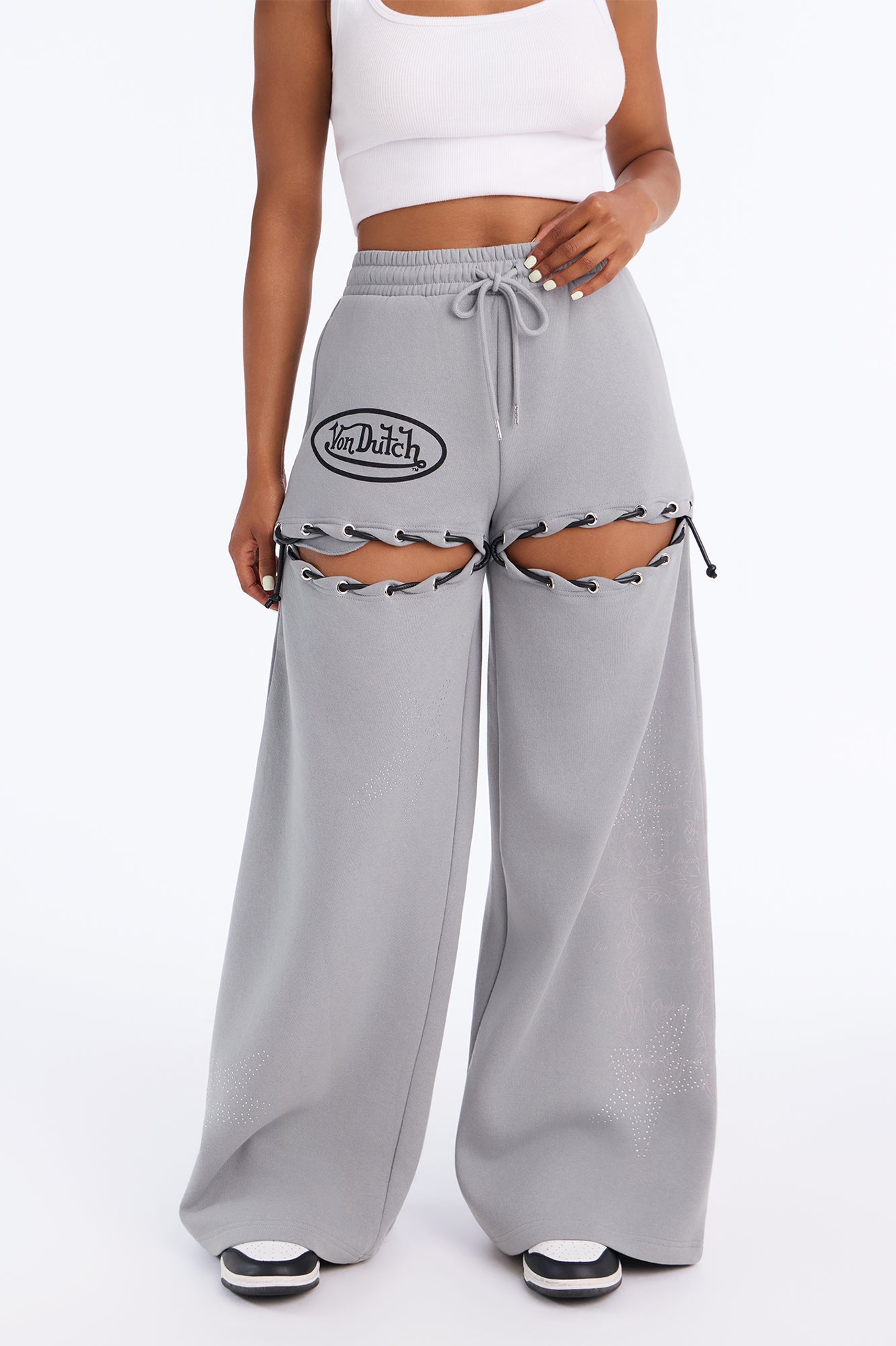 Von Dutch Graffiti Star Wide Leg Sweatpants - Grey