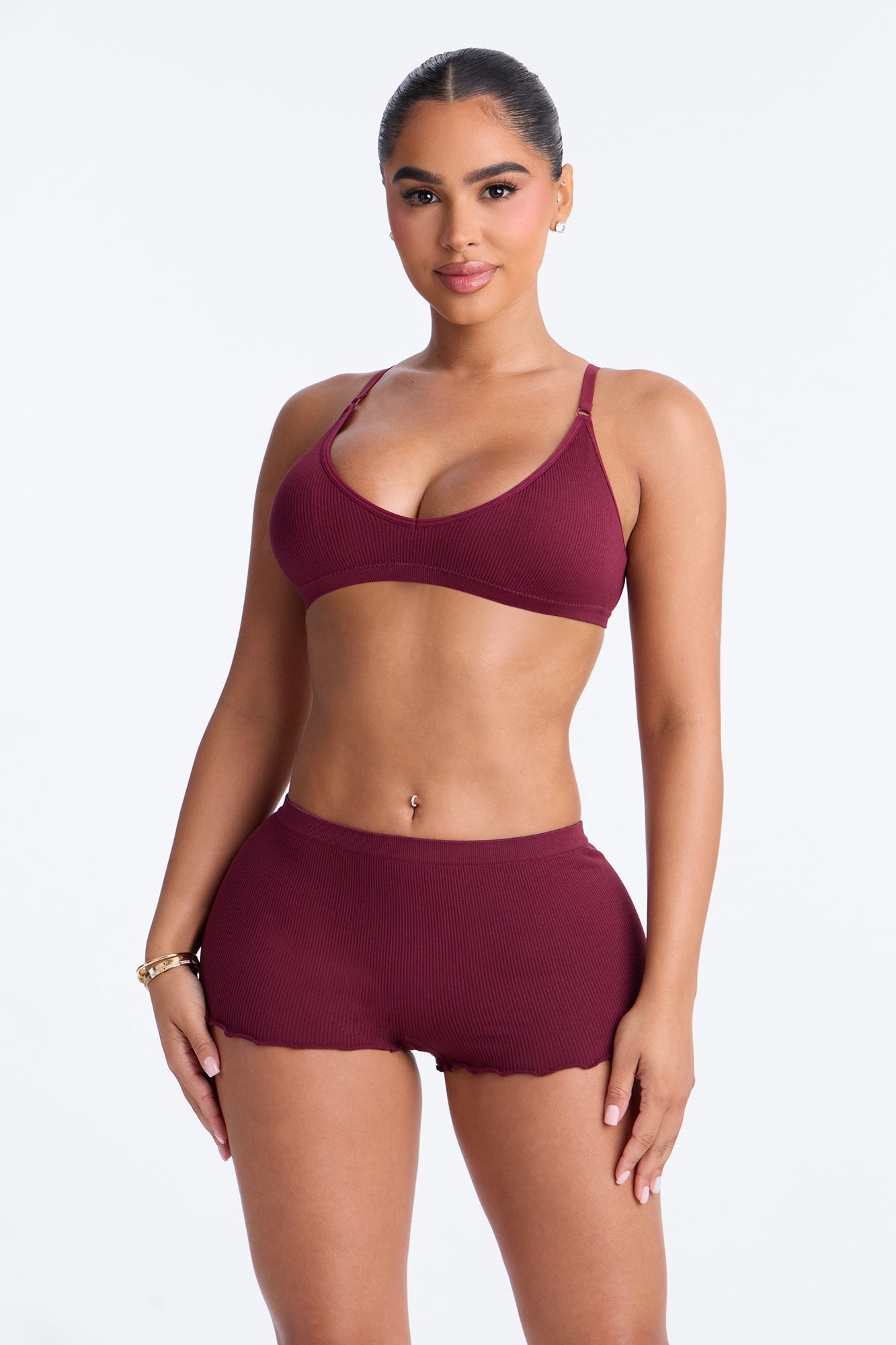 Seamless Ribbed Comfort Boyshort Panty - Burgundy