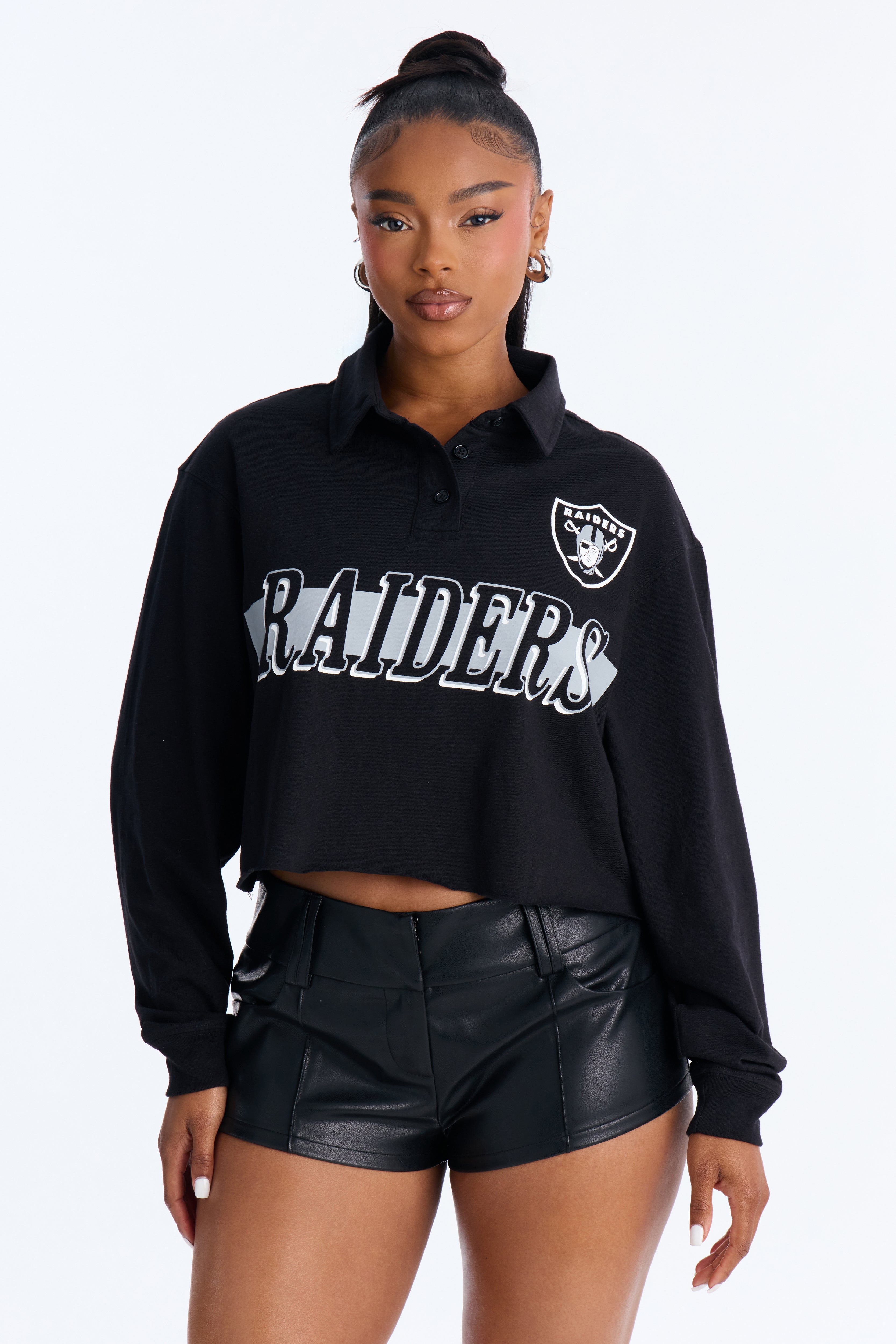 NFL Las Vegas Raiders Cropped Polo - Black