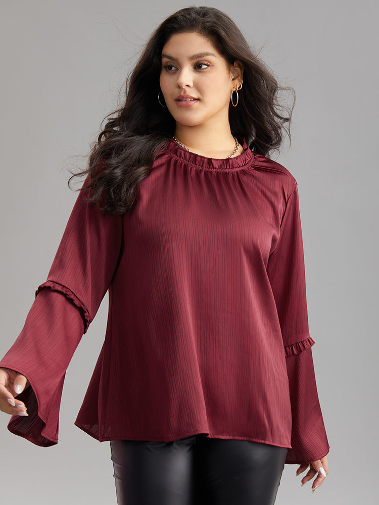 Plain Frill Trim Bell Sleeve Blouse