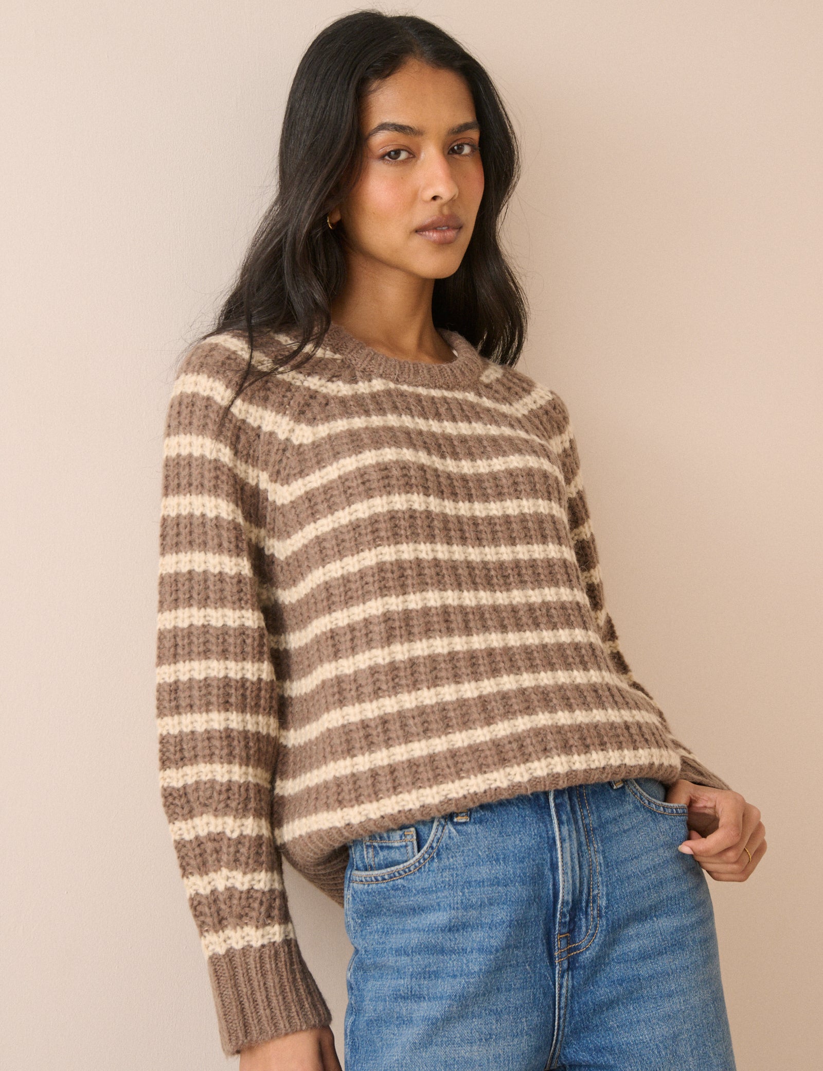Brown Striped Chunky Knit Jumper
