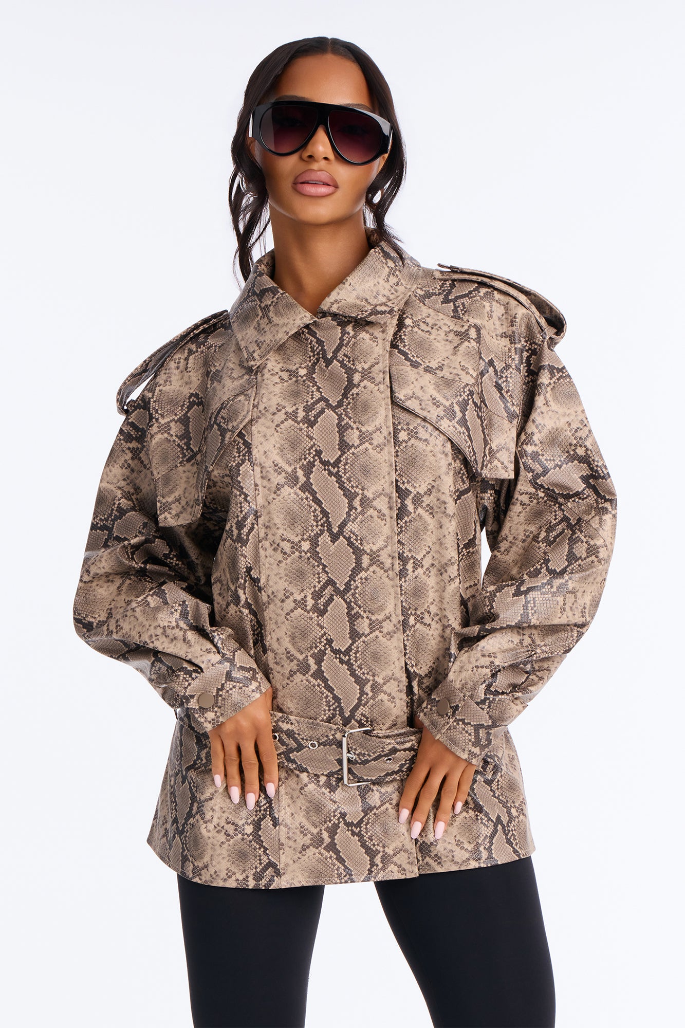Fia Faux Leather Animal Print Moto Jacket - Taupe/combo