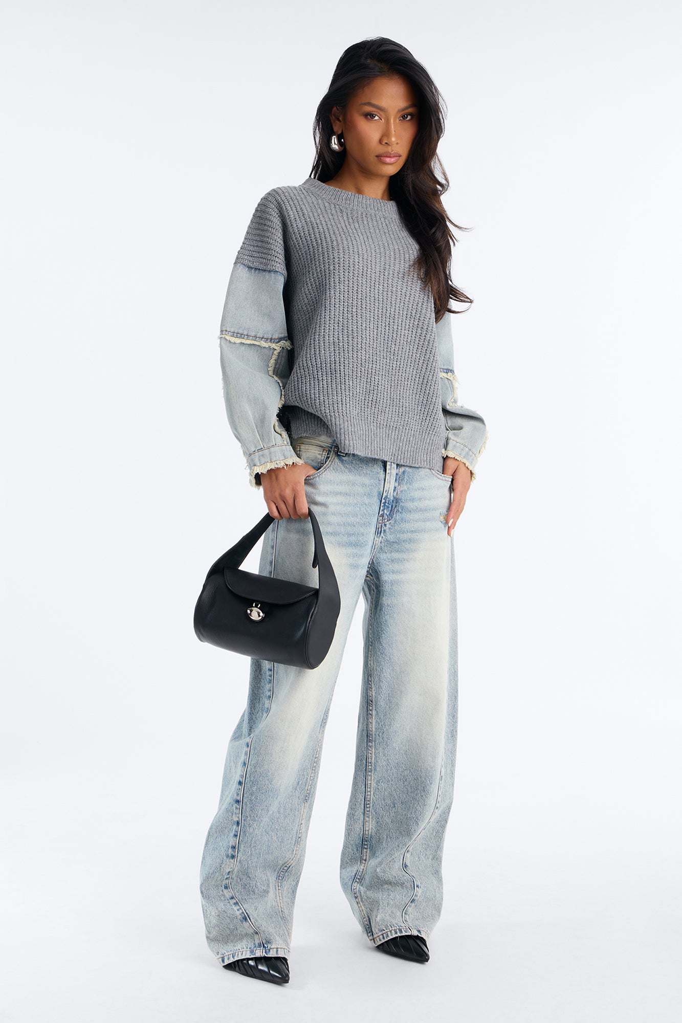 Ella Denim Sweater - Grey/Blue