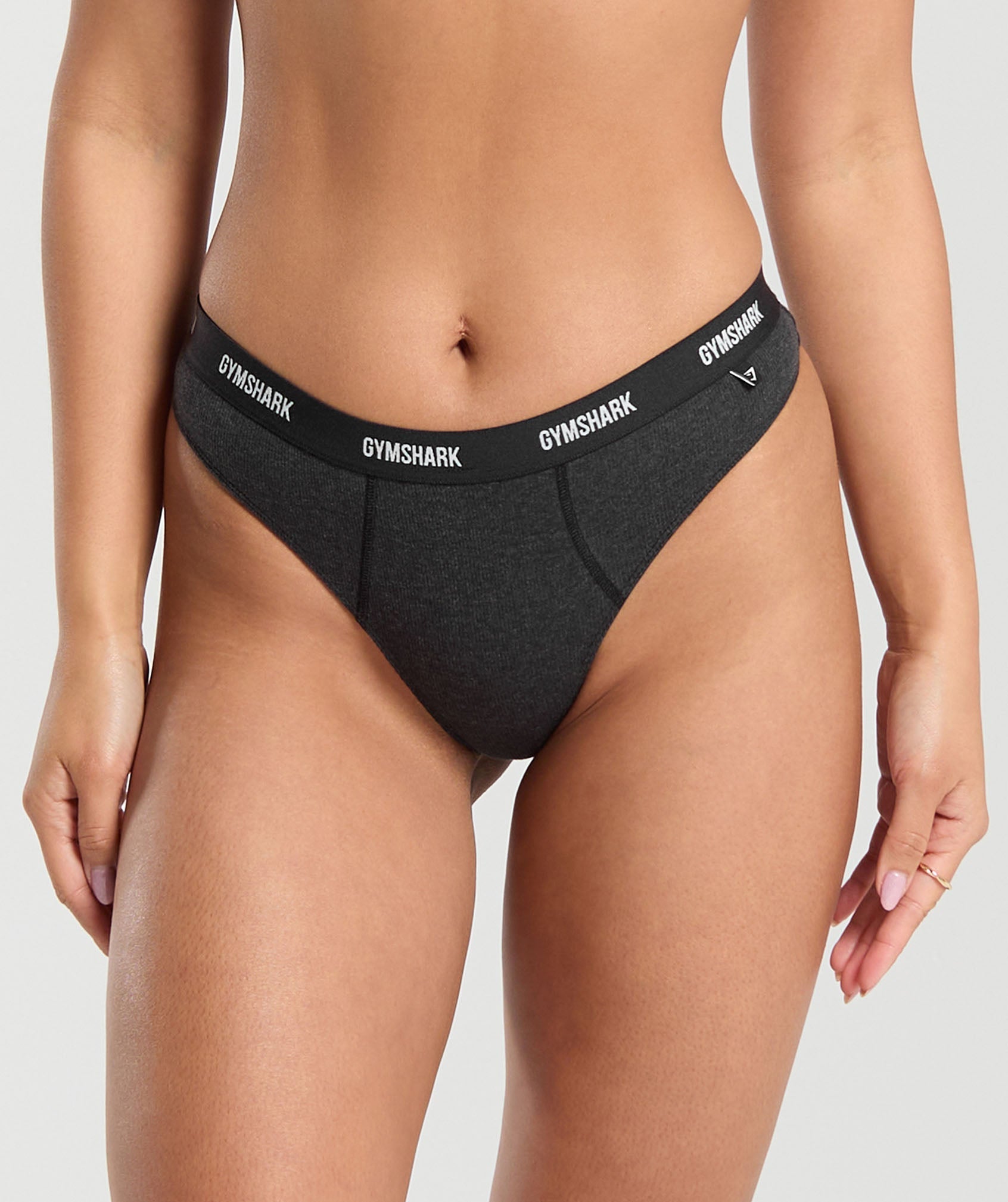 Gymshark Rib High Rise Thong - Bros Midnight Black Marl