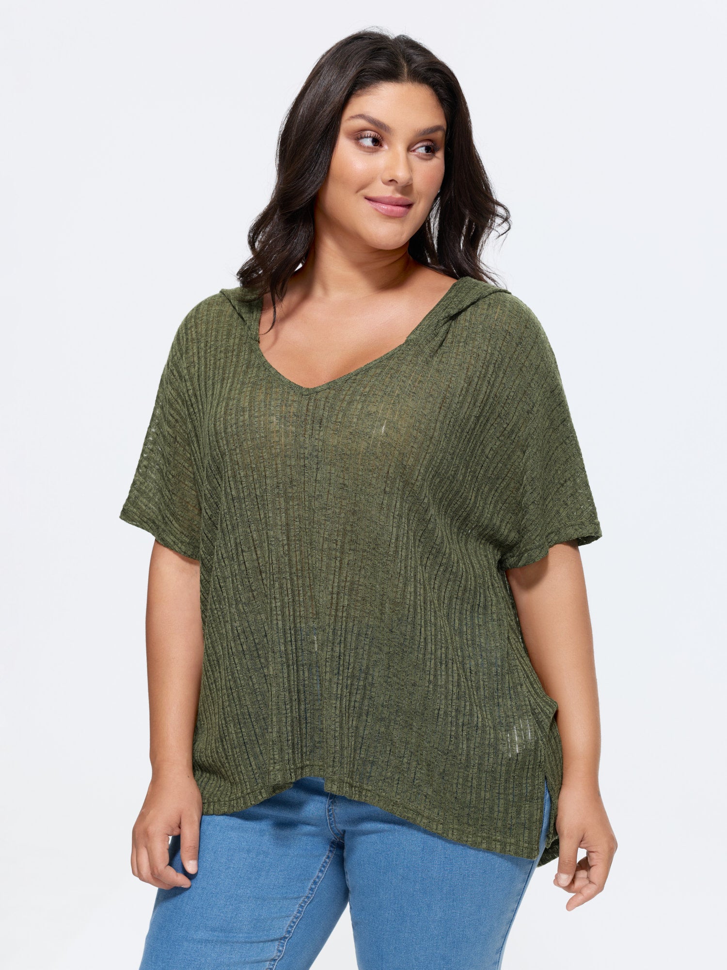 Stretchy Hooded Sheer Relaxed-Fit T-Shirt