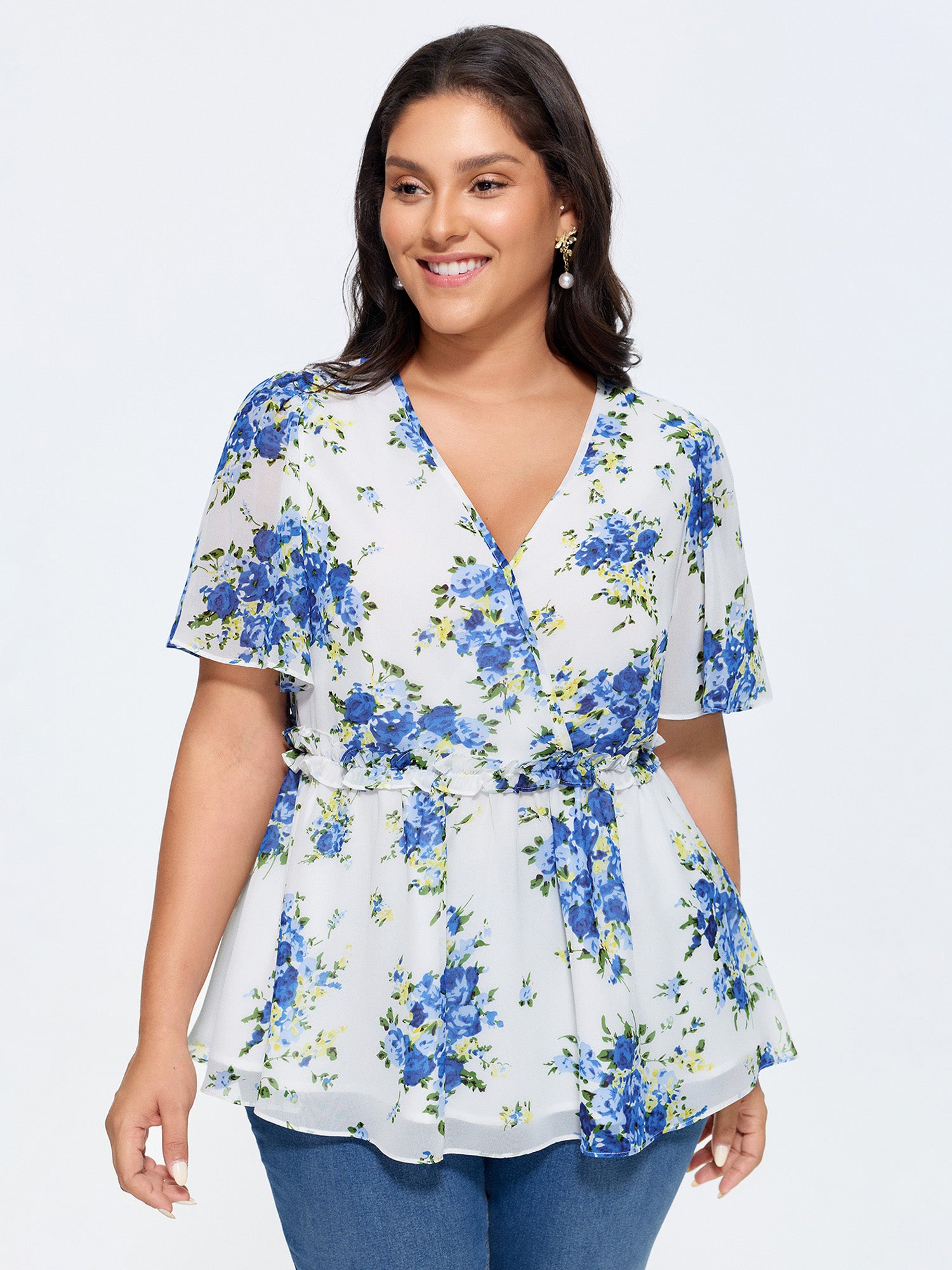 Stretchy Floral Print Fit And Flare Blouse