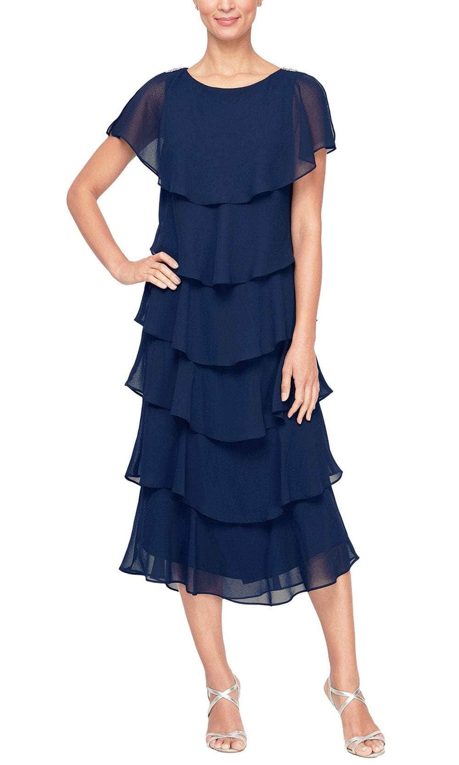 S.L. Fashions 9178111 - Scoop Neck Tiered Ornate Evening Dress