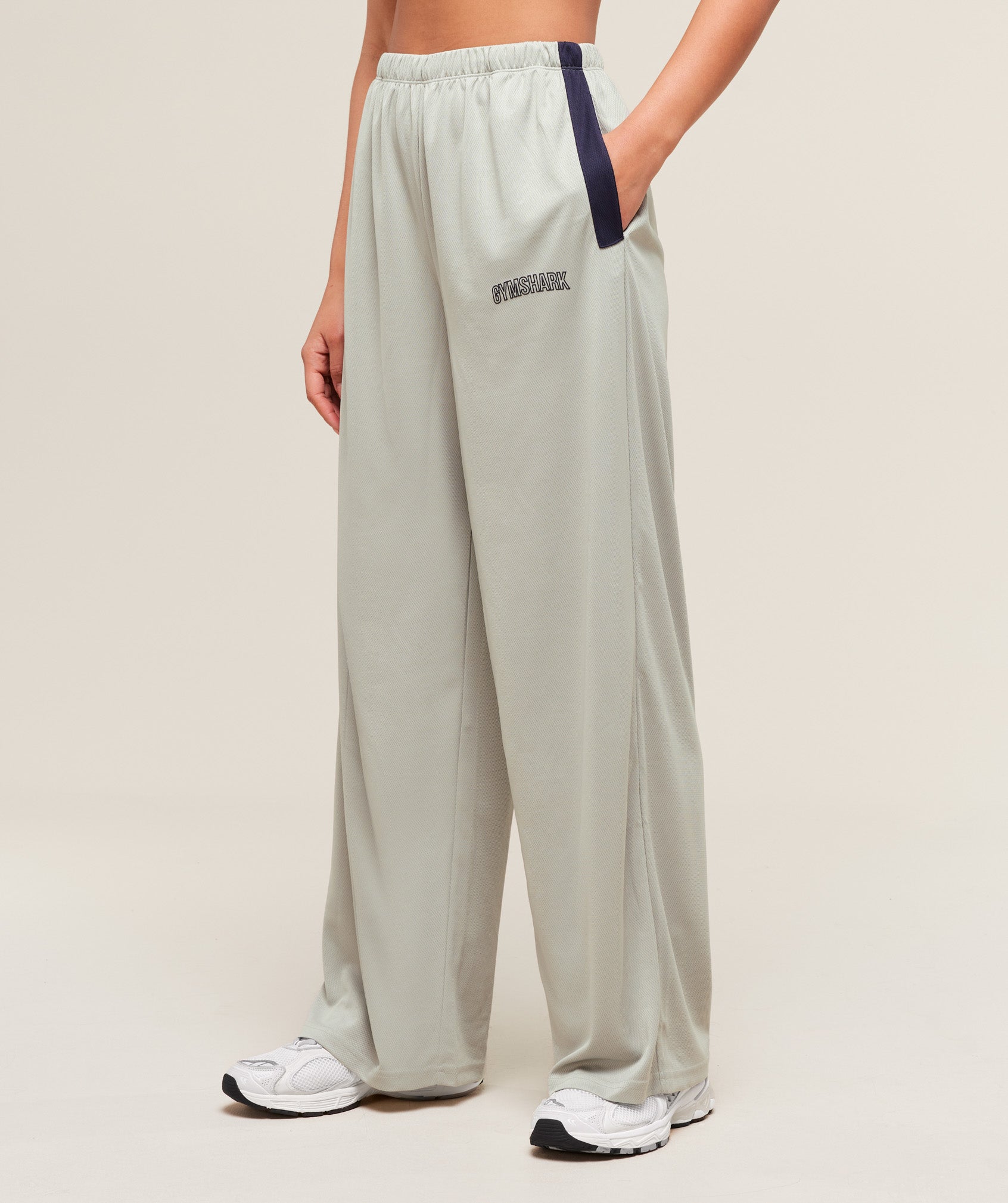 Gymshark Mesh Straight Leg Pants - Stone Grey/Heavy Blue