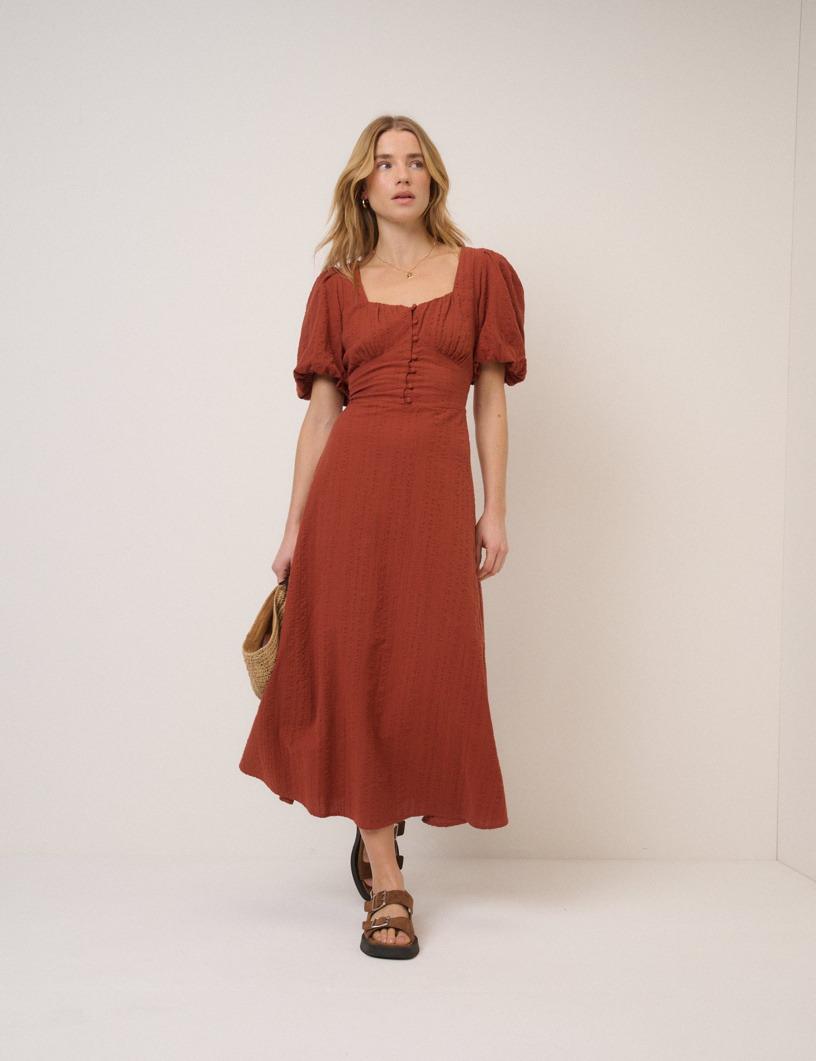 Burnt Orange Melody Midi Dress