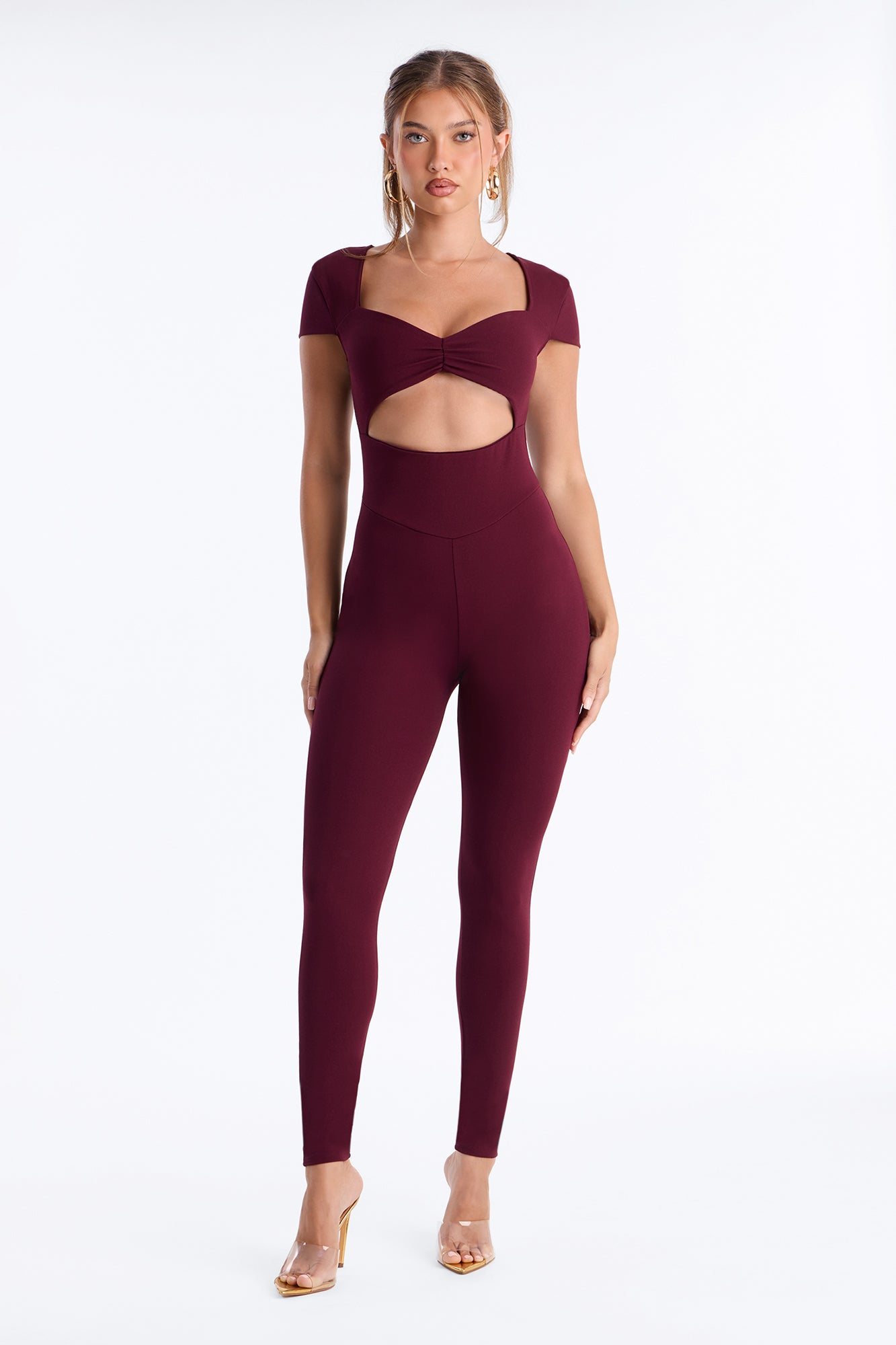 Secret Admirer Cut Out Catsuit - Plum