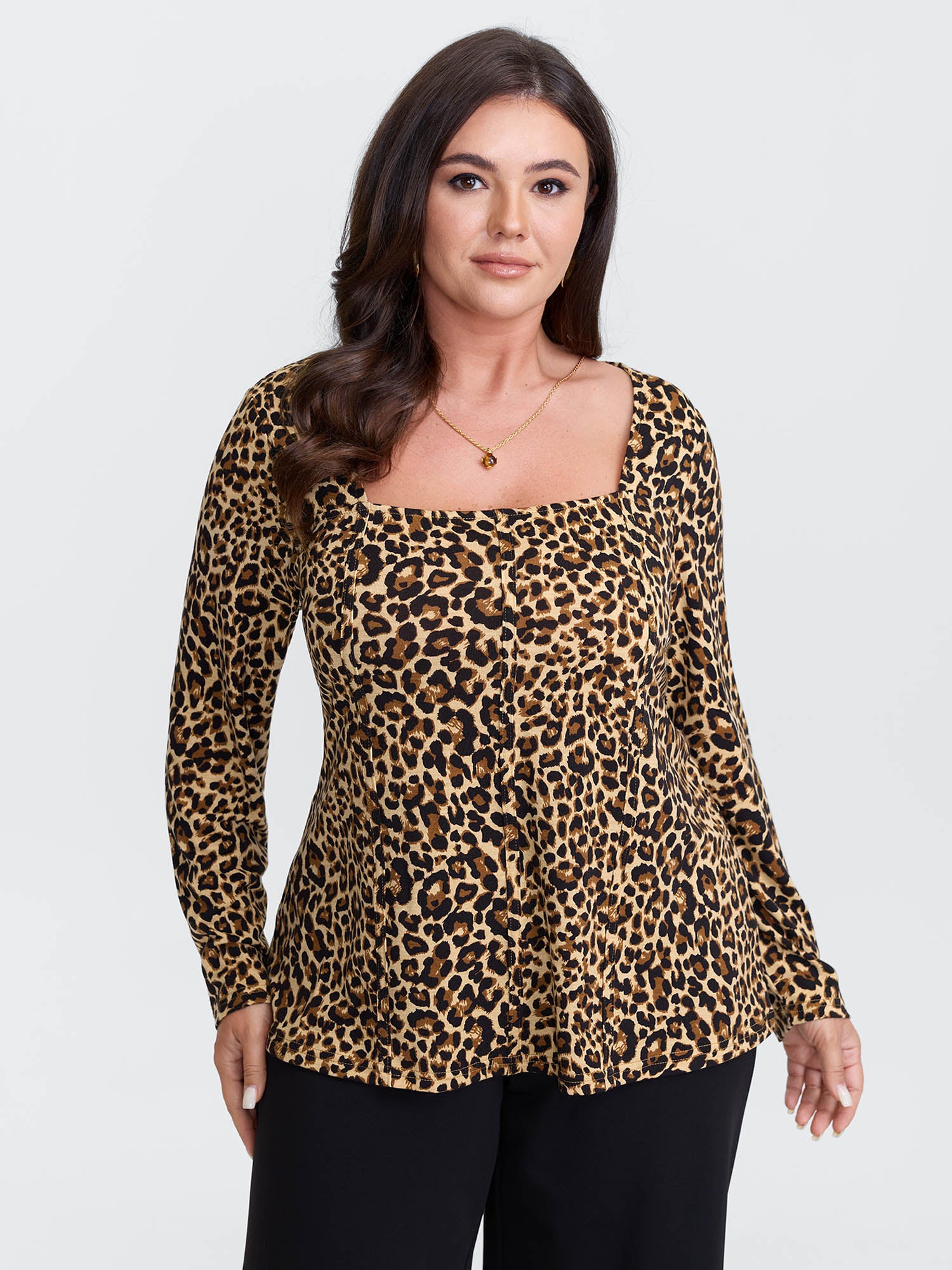 Leopard Print Square Neckline T-Shirt