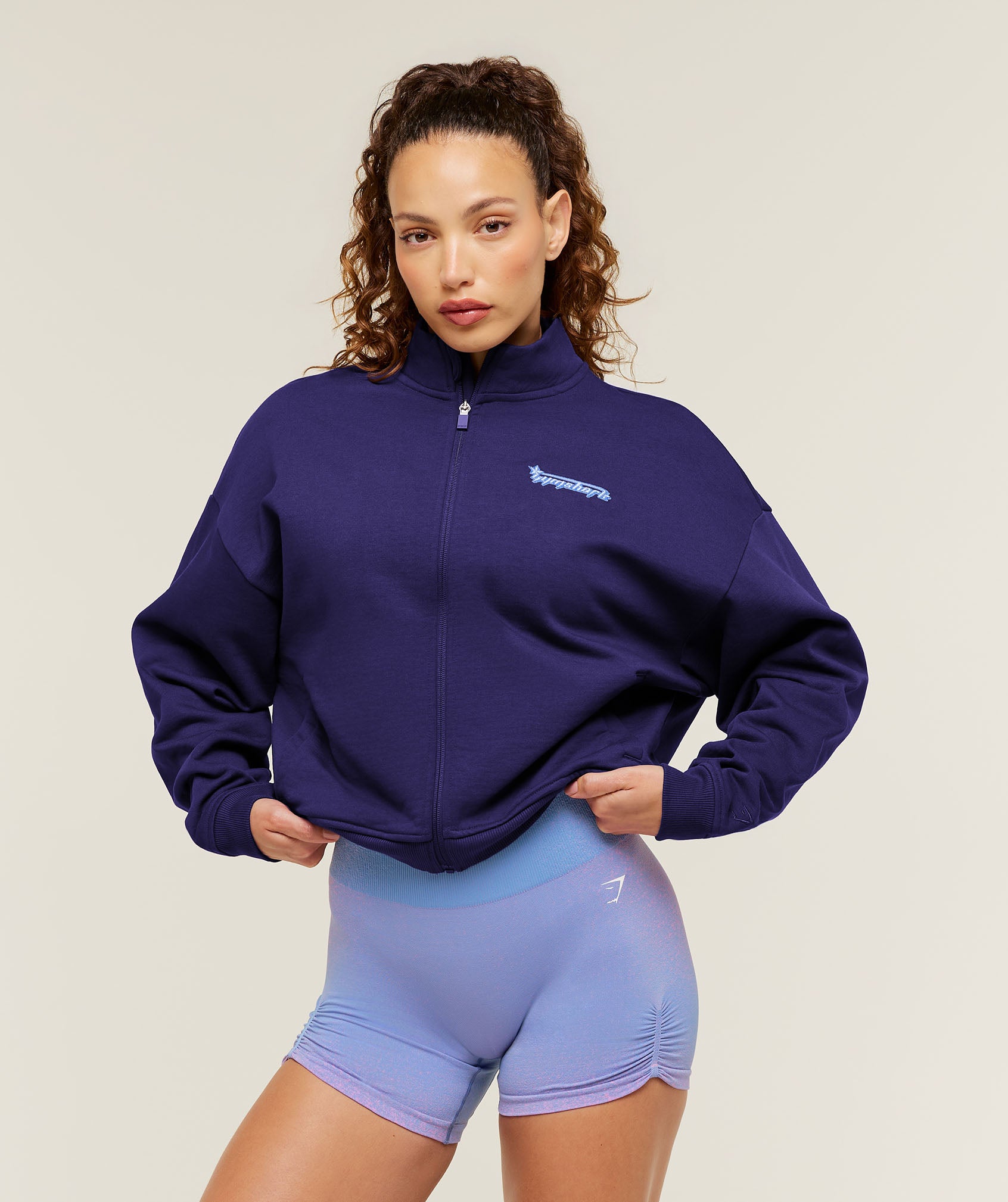 Gymshark Script Embroidery Full Zip Jacket - Indigo Purple