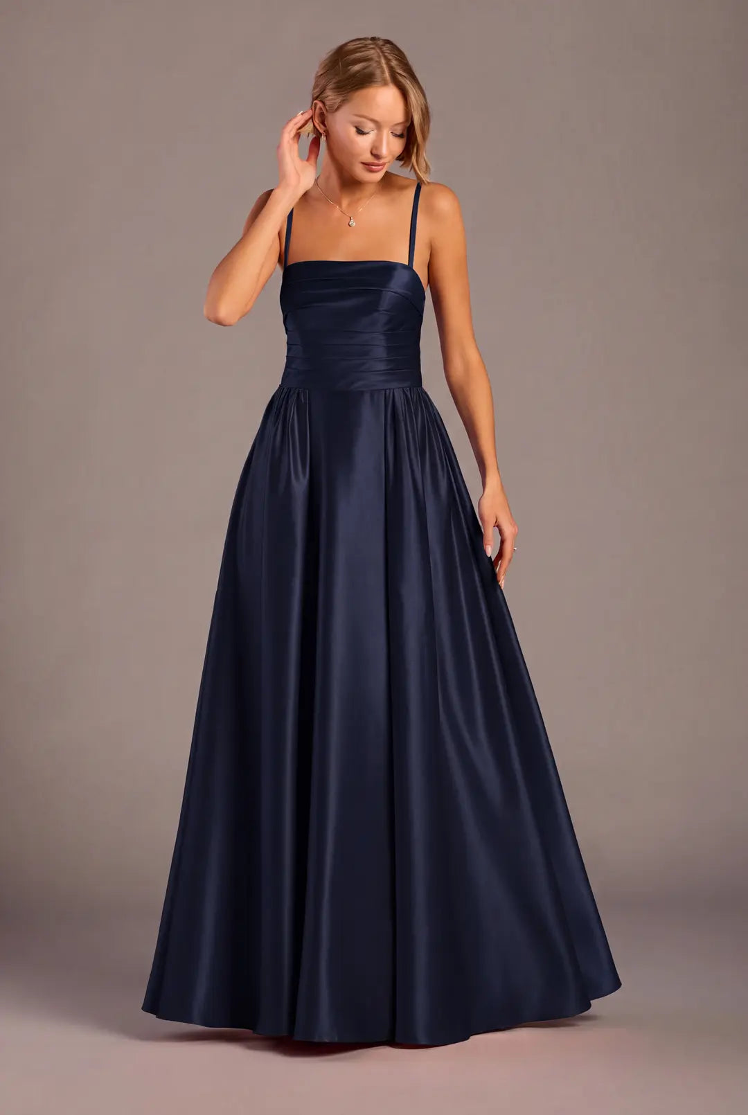 Satin Pleated Bodice A-Line Dress