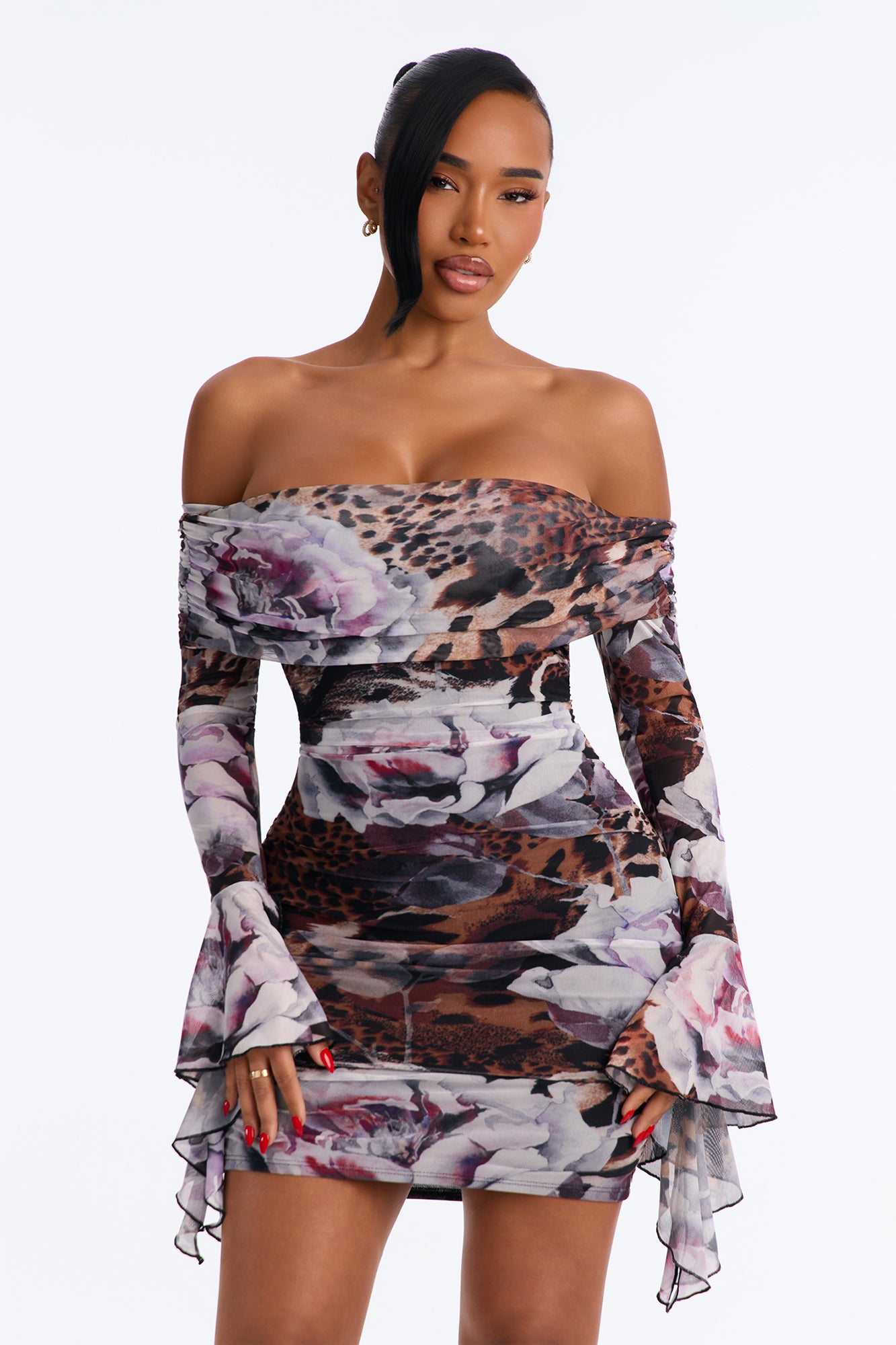Cute Chaos Ruffle Mesh Mini Dress - Purple/combo