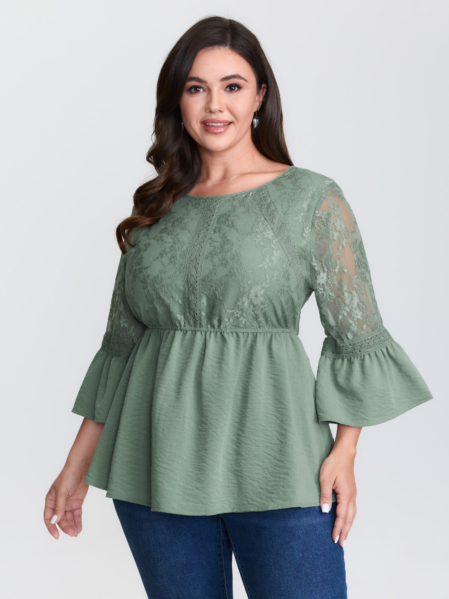 Textured Floral Lace Patchwork Blouse