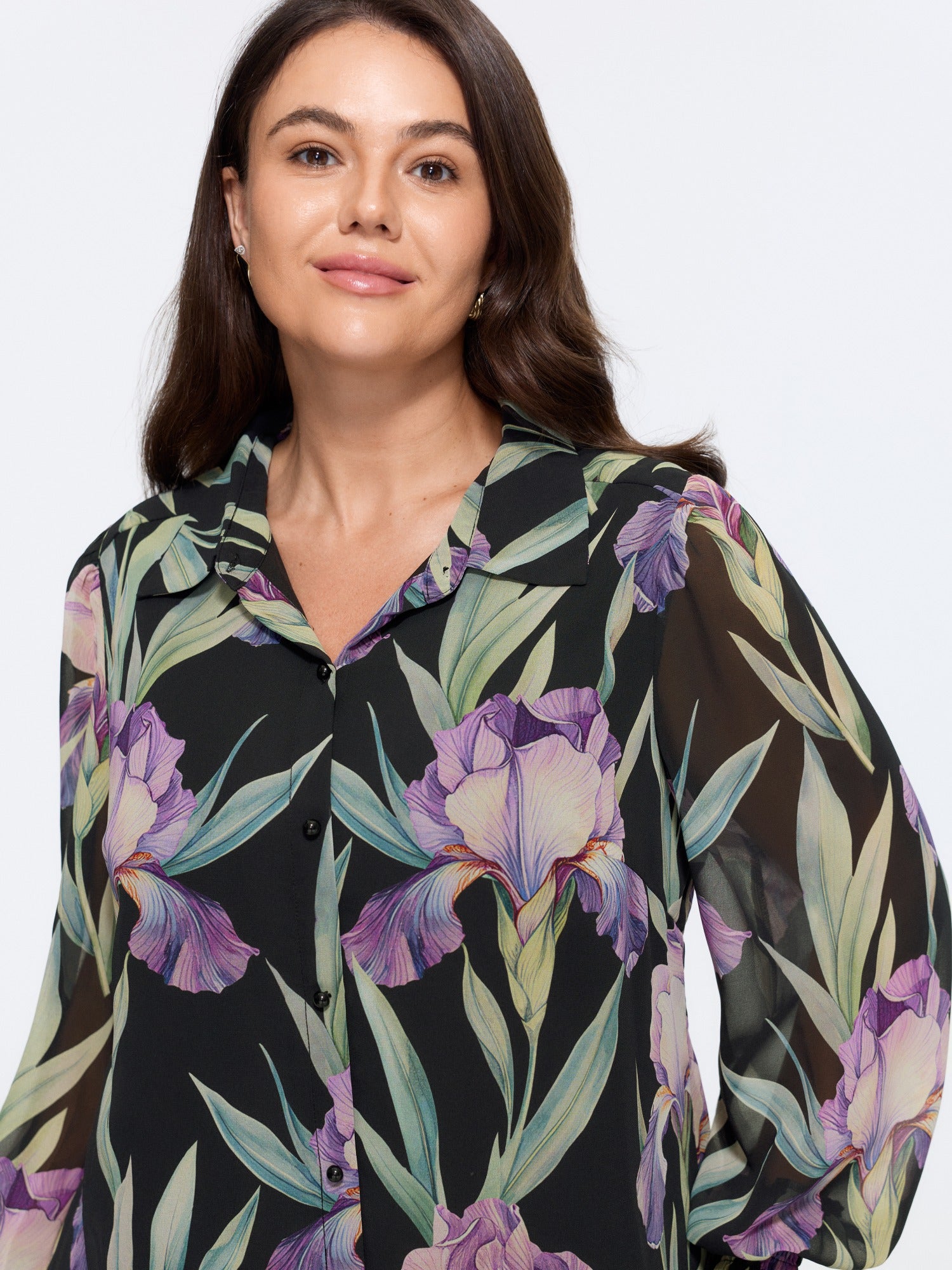 Floral Print Shirred Cuff Blouse