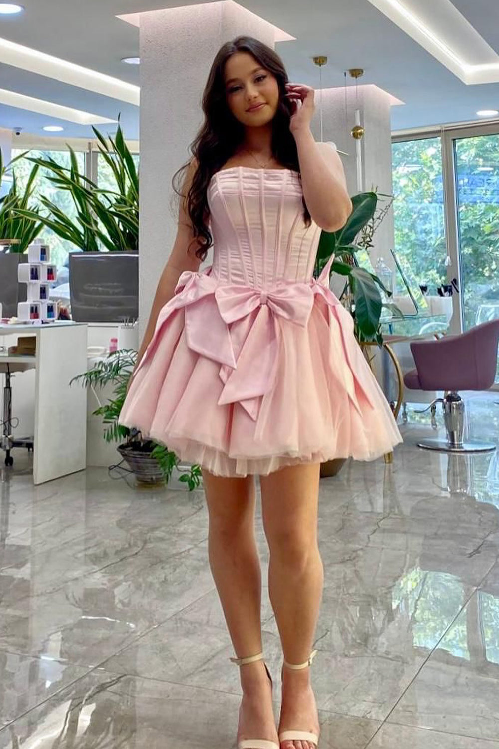 Pink A Line Sweetheart Corset Short Homecoming Dress/Mini Dress