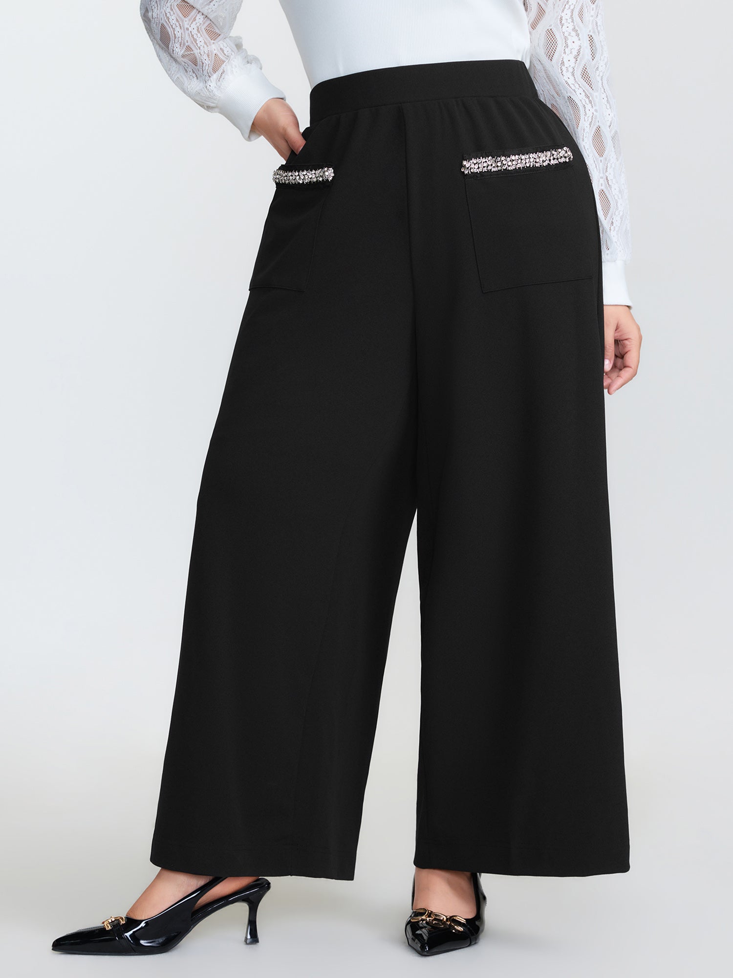 Bead Detail Pockets Pull-On Pants