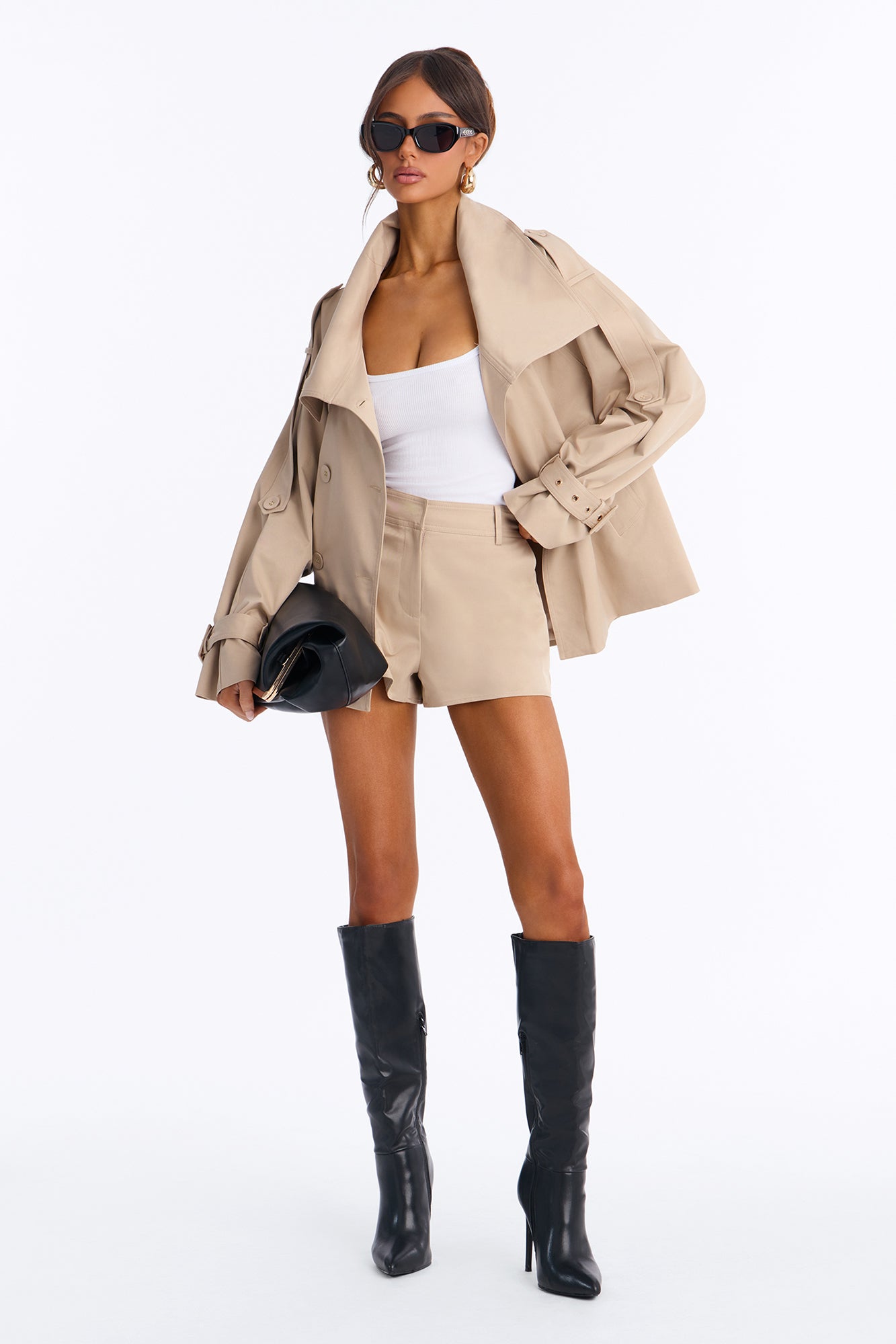 Valencia Funnel Neck Short Set - Beige