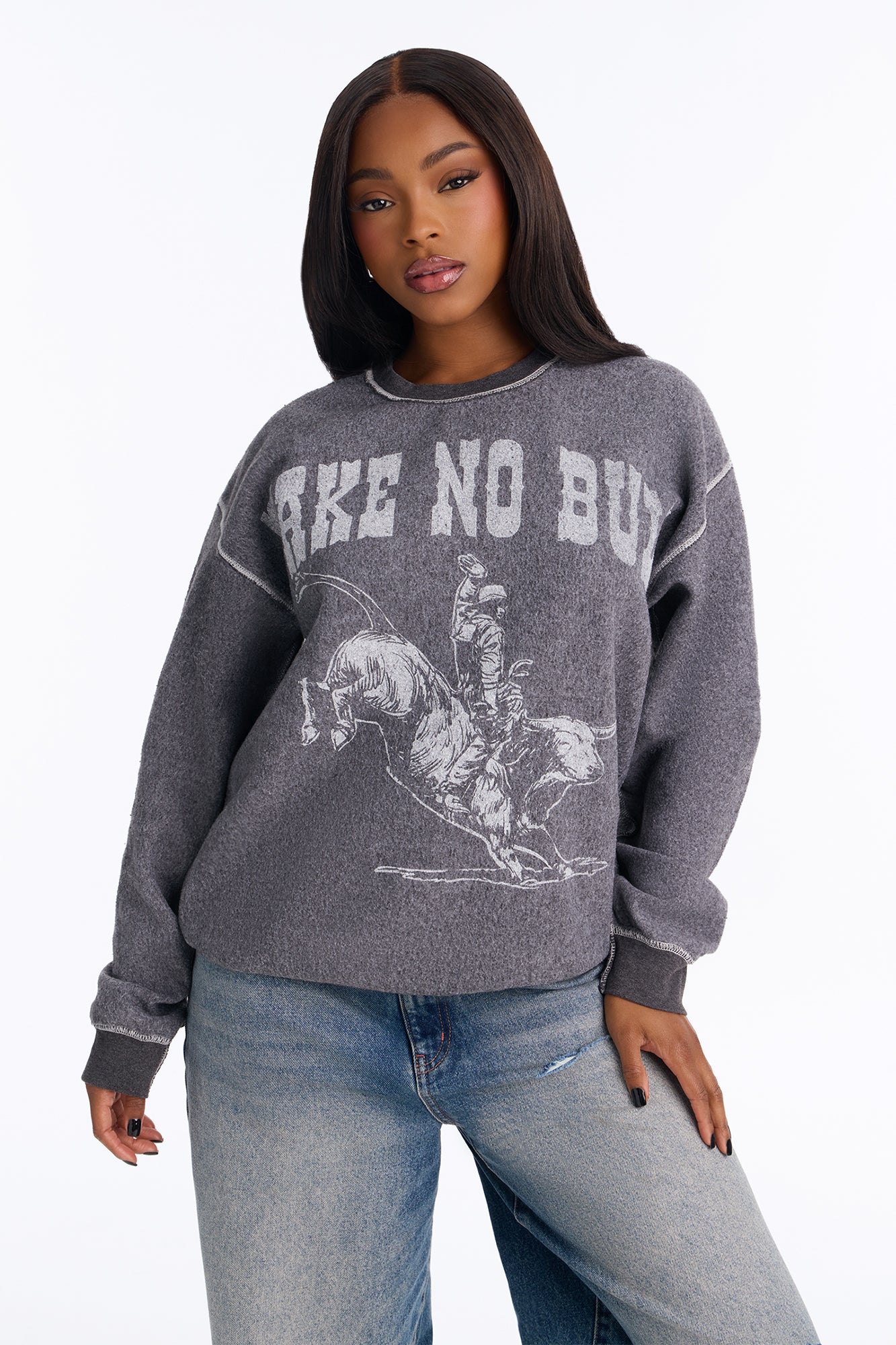 Take No Bull Reverse Fleece Sweatshirt - Black Wash
