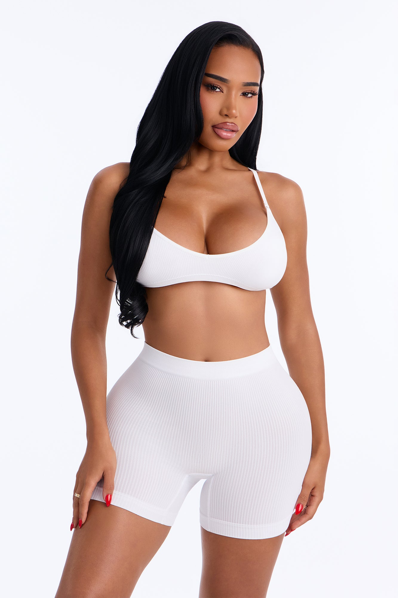 Seamless Ribbed Biker Short Panty - White