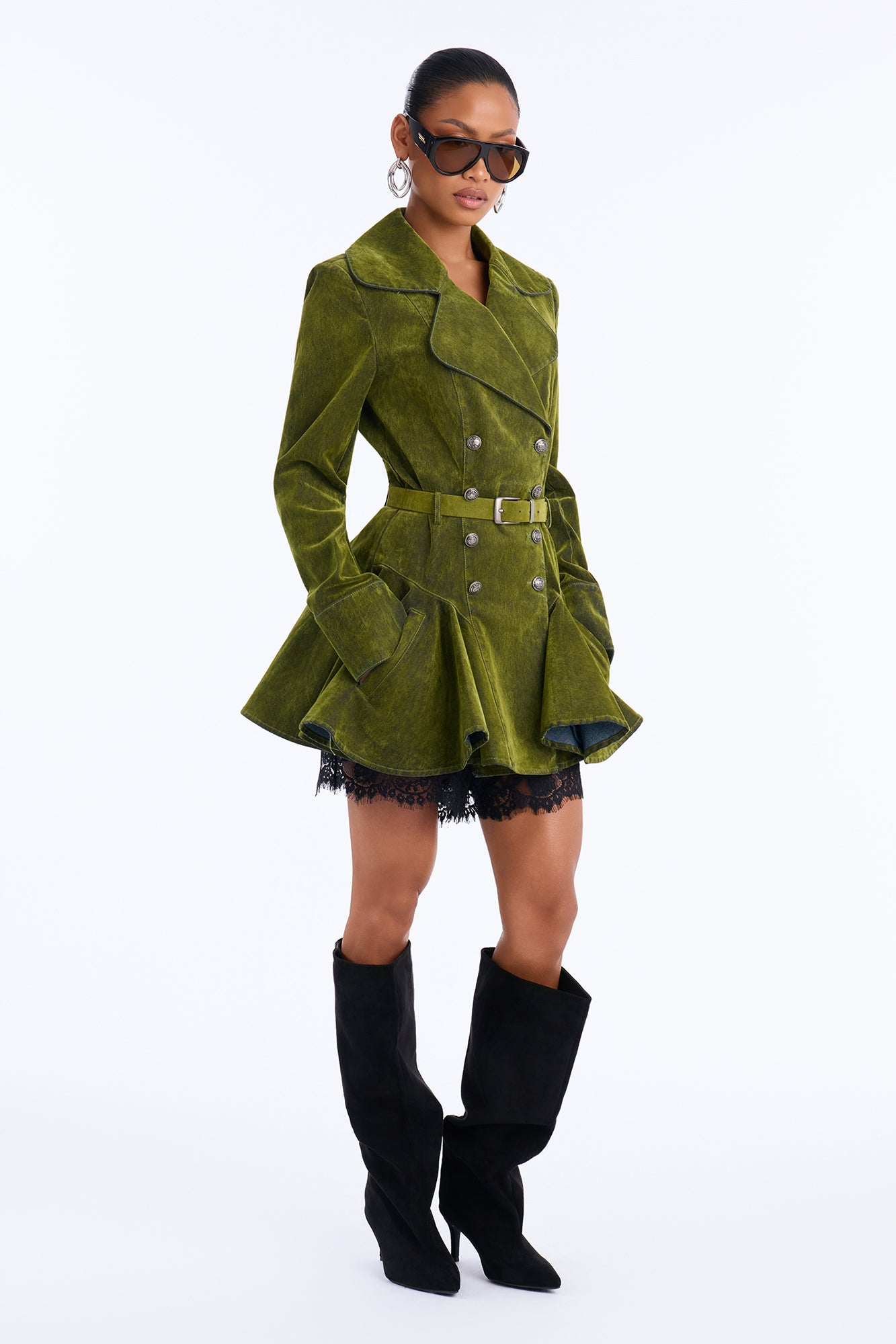 Villain Era Military Flocked Denim Jacket - Olive