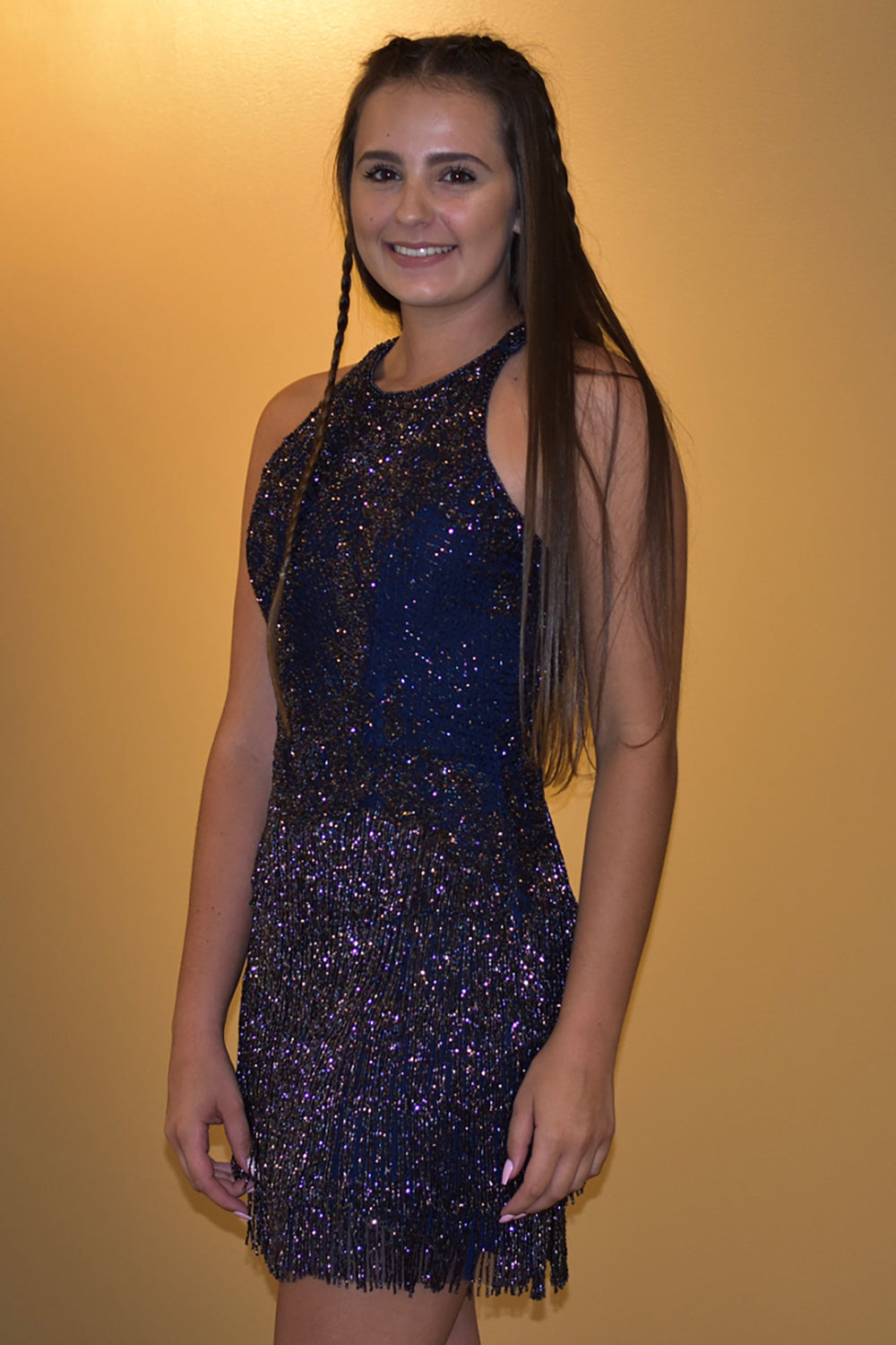 Dark Blue Open Back Sequins Homecoming Dress/Mini Dress