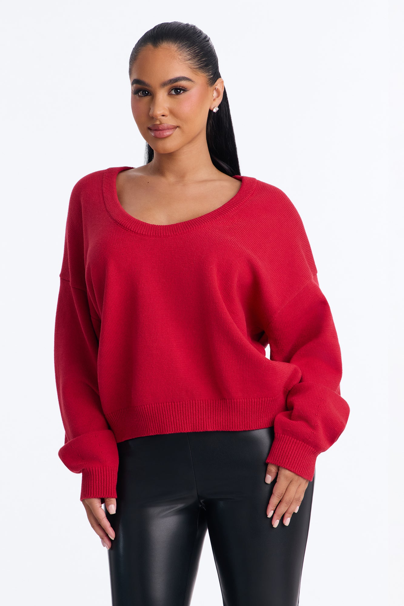 Gemma Deep U Neck Sweater - Red