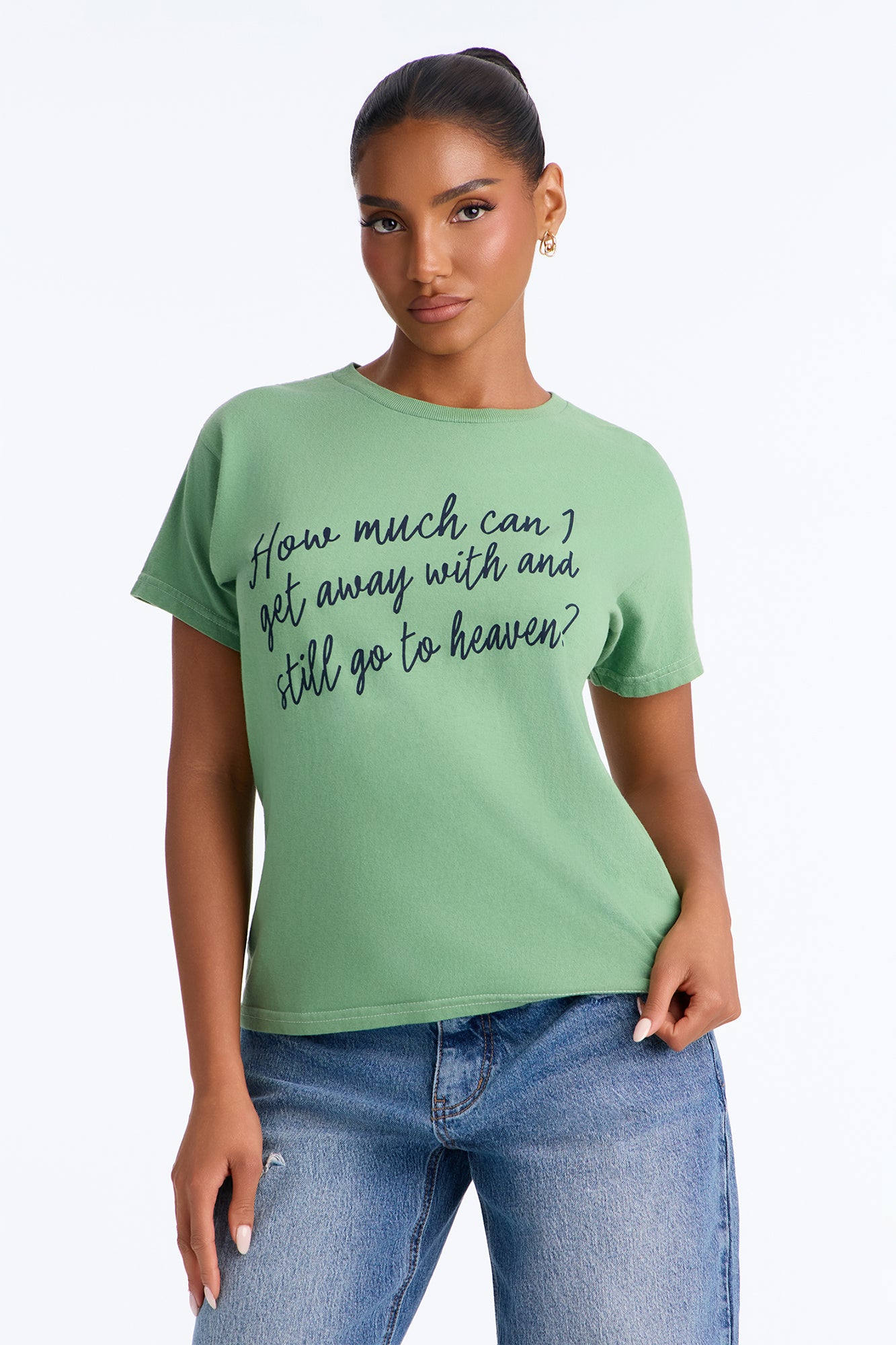 Heaven Sent But Misbehaved Washed Tee - Green