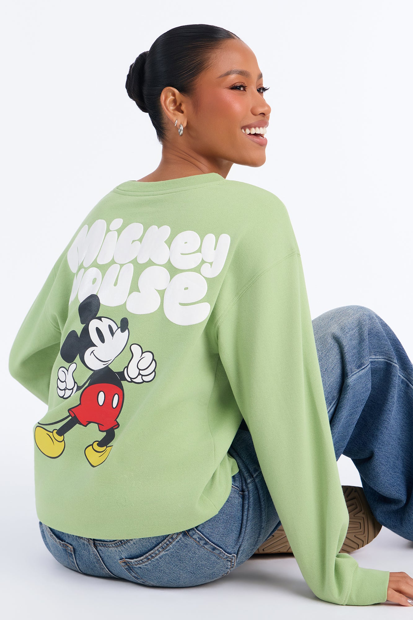Mickey Mouse Thumbs Up Crew Neck Sweatshirt - Mint