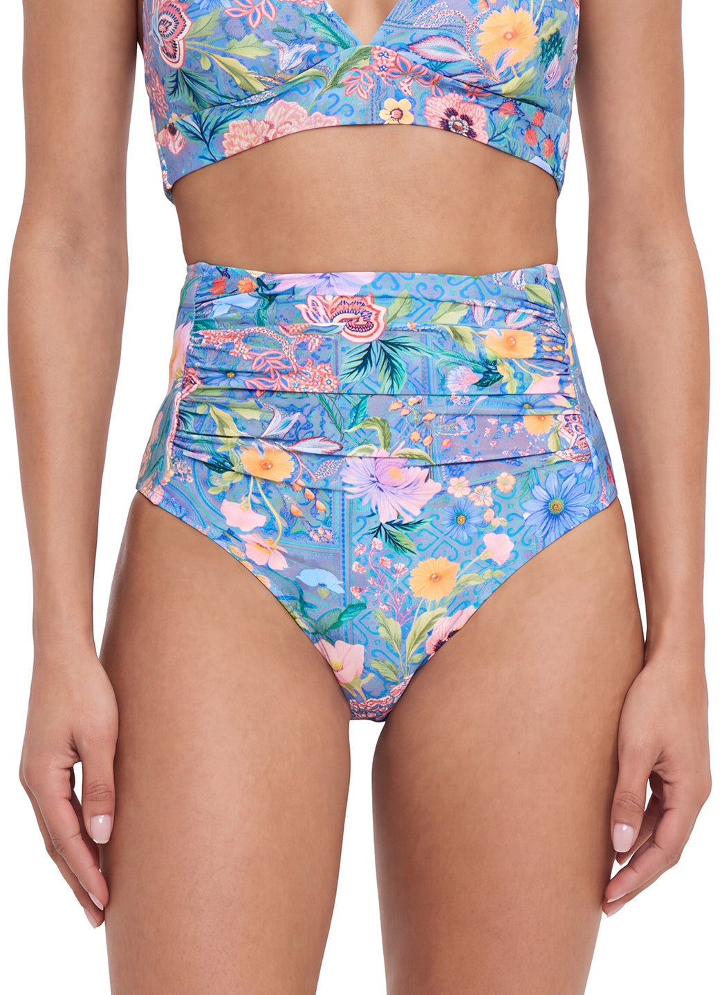 Johnny Was Women's Lilliana High Waist Ruched Bikini Bottom