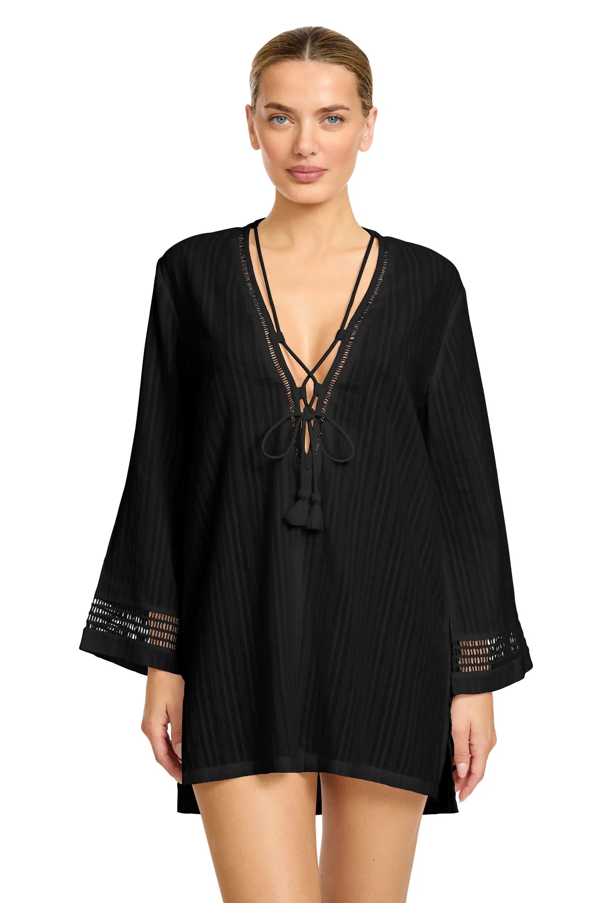 Robin Piccone Black Marina Lace Up Tunic