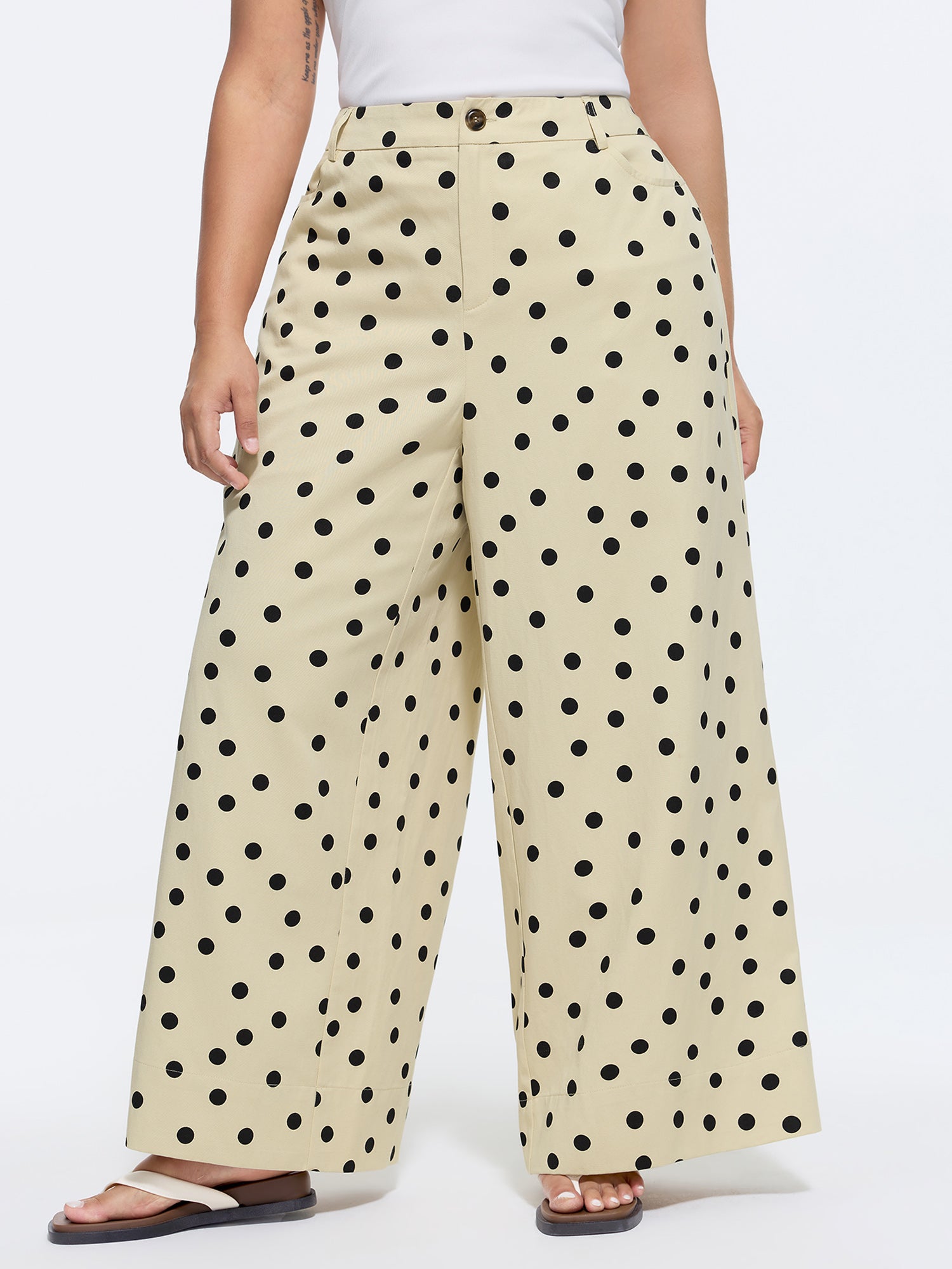 Polka Dots Button Front Straight-Fit Pants