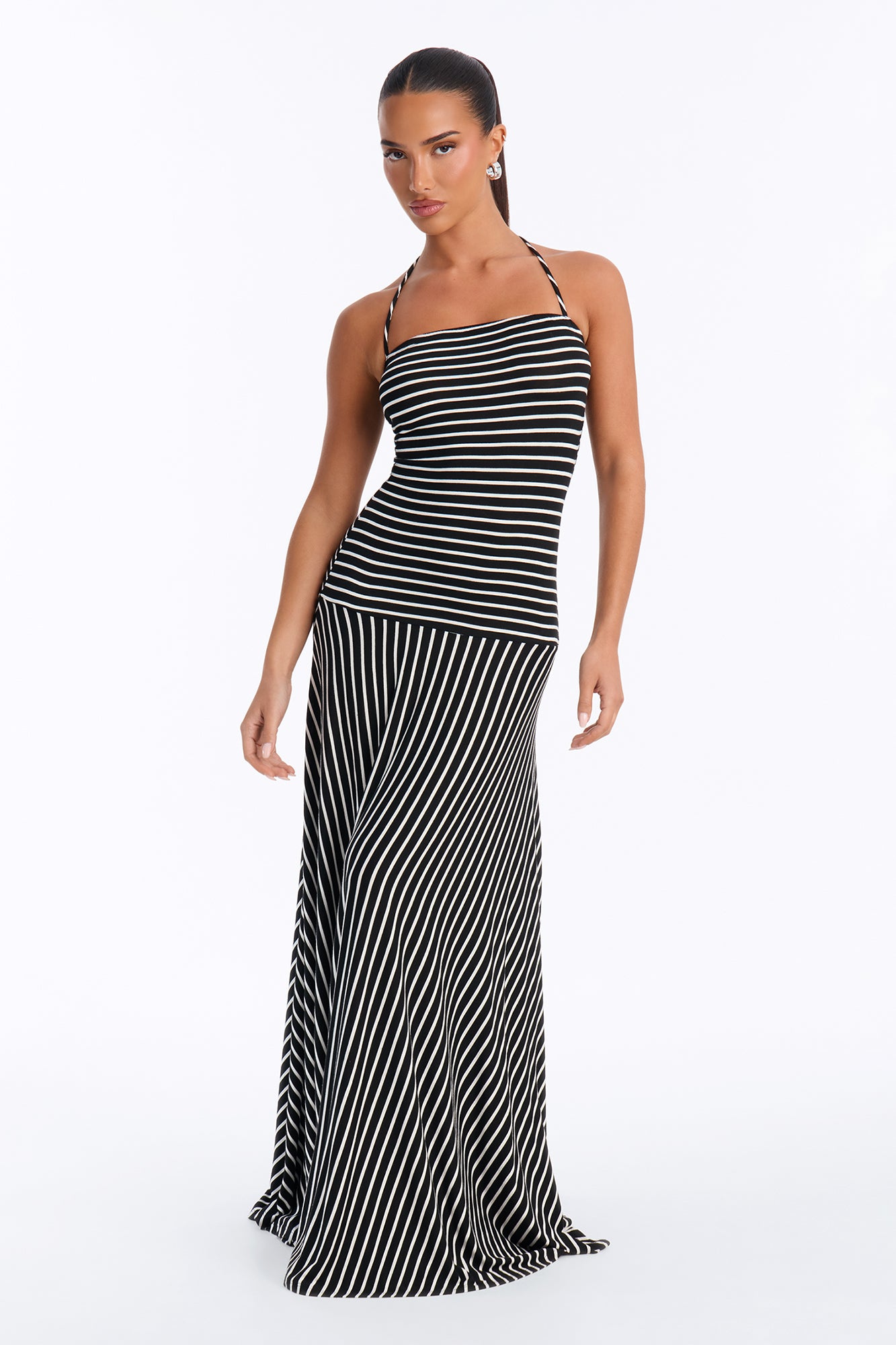 Catch A Vibe Halter Maxi Dress - Black/White