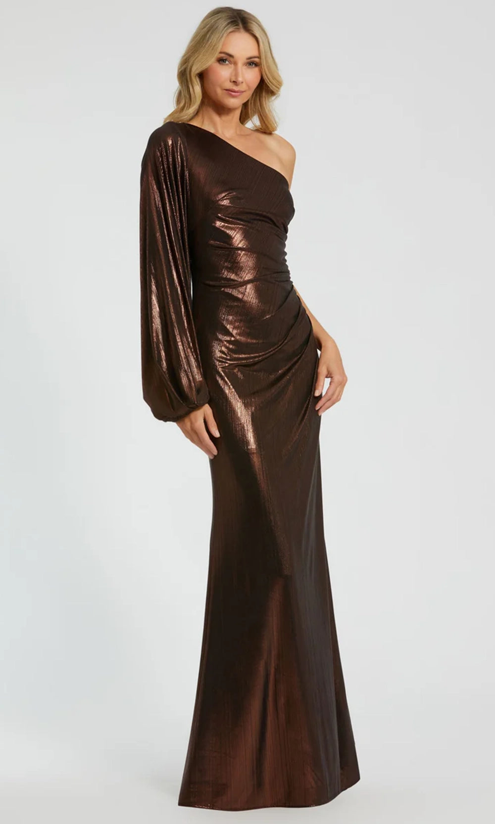 Ieena Duggal 27158 - Metallic One Sleeved Column Prom Gown