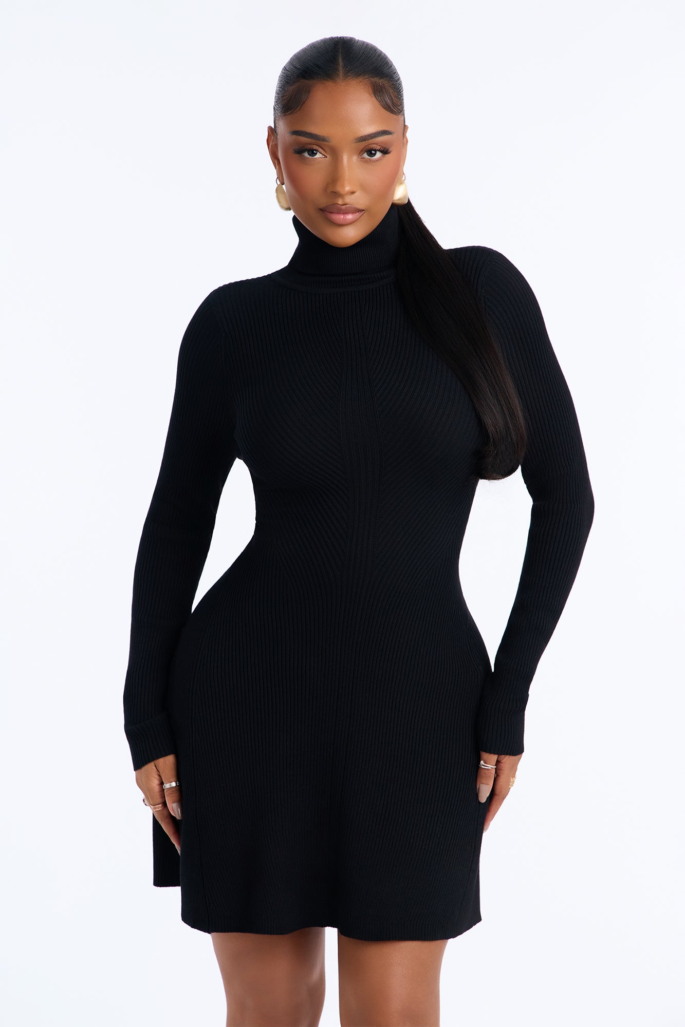 Inaya Turtle Neck Sweater Mini Dress - Black