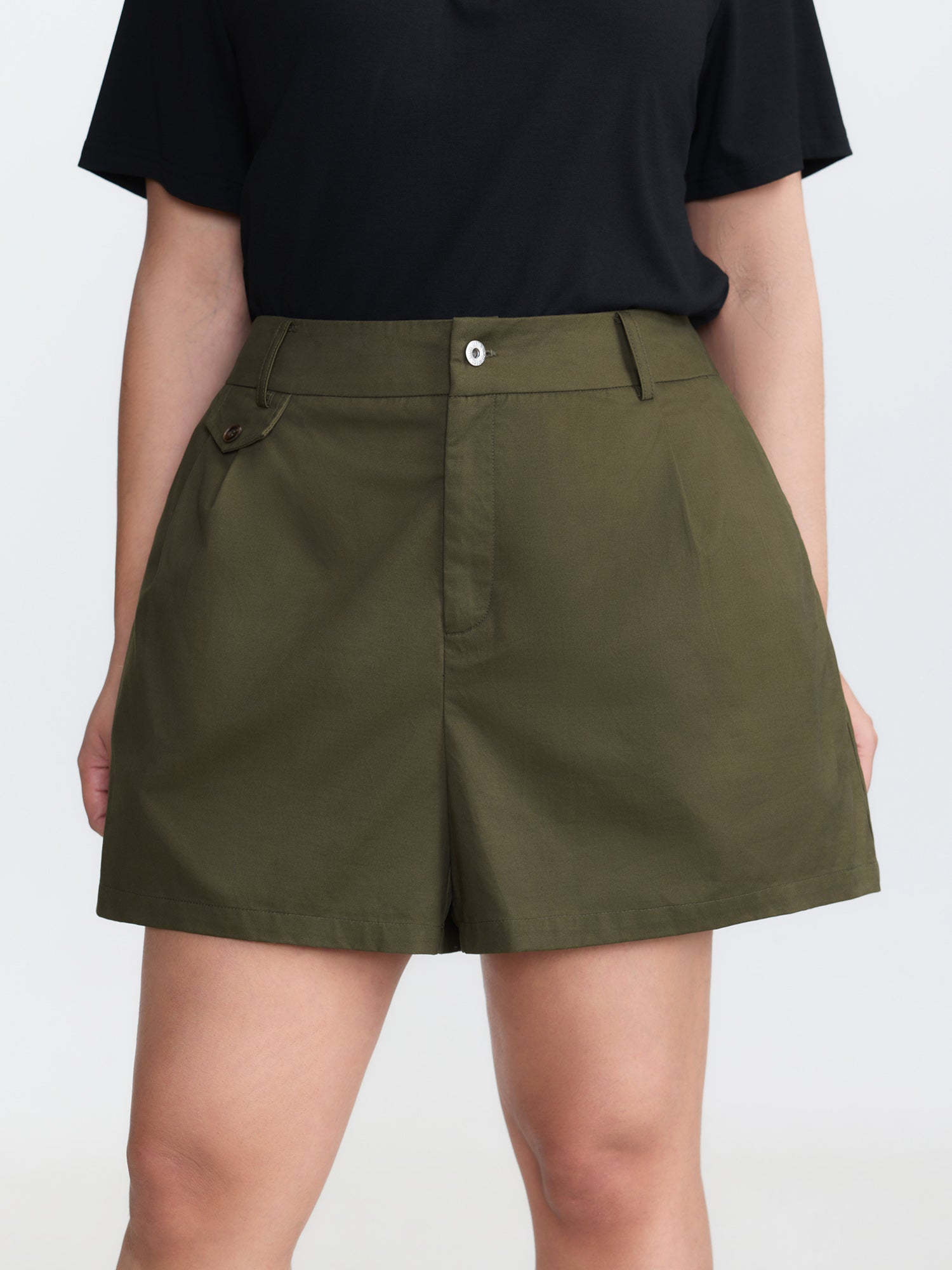 Pure Cotton Pleated Plain Shorts