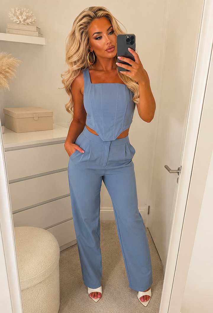 Already Over Blue Corset Top And Trouser Two Piece