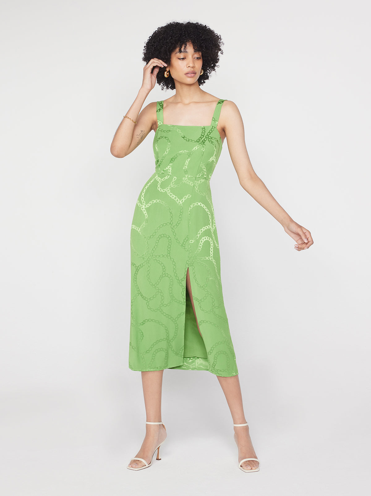Mara Green Chain Jacquard Midi Dress